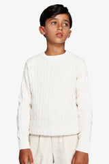 Maglia girocollo treccia panna Kids-Dan John