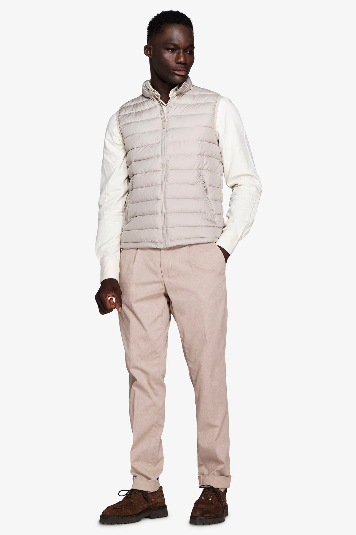 Gilet full zip trapuntato beige-Dan John