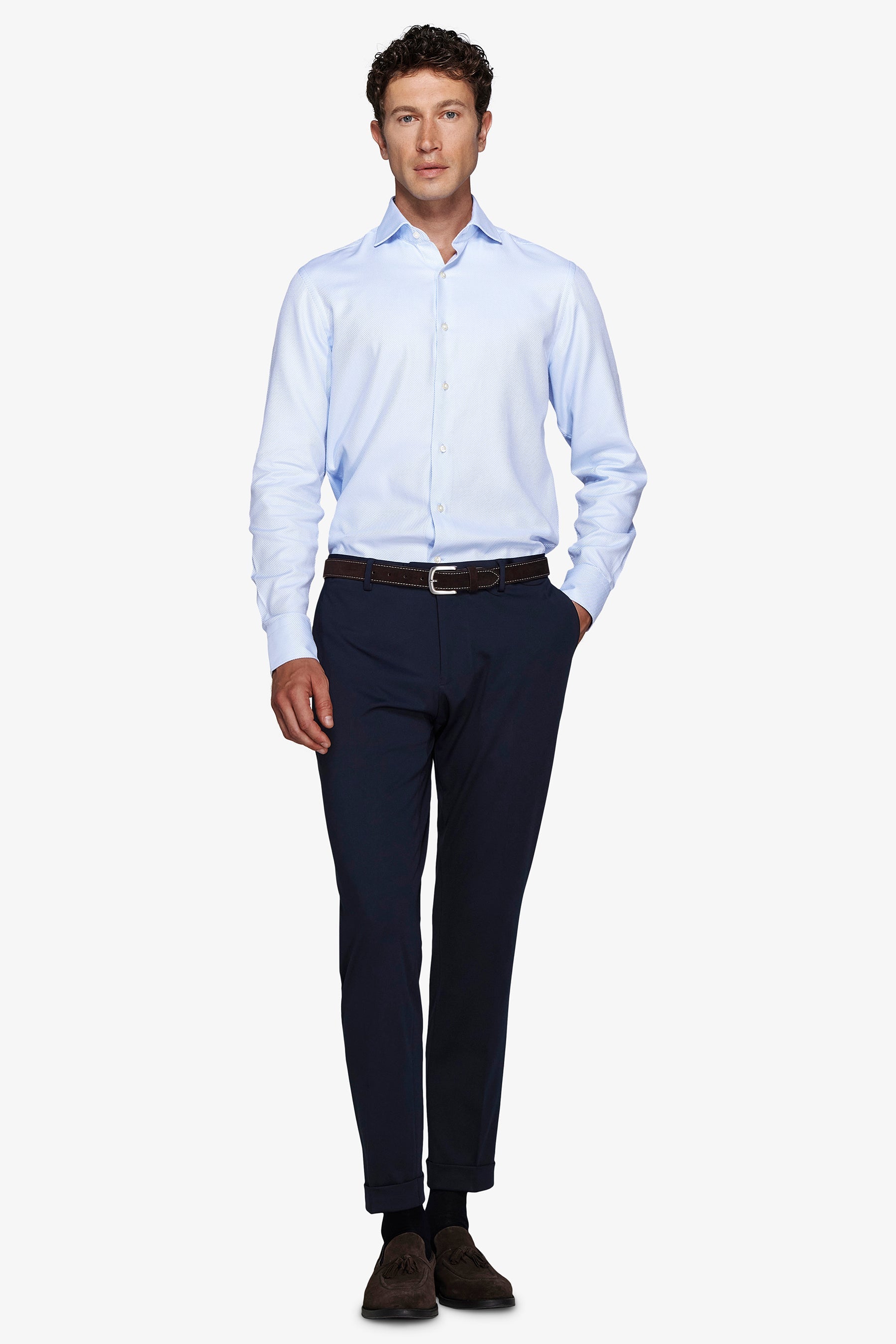 Camicia "la Picoco" operata celeste slim-Dan John
