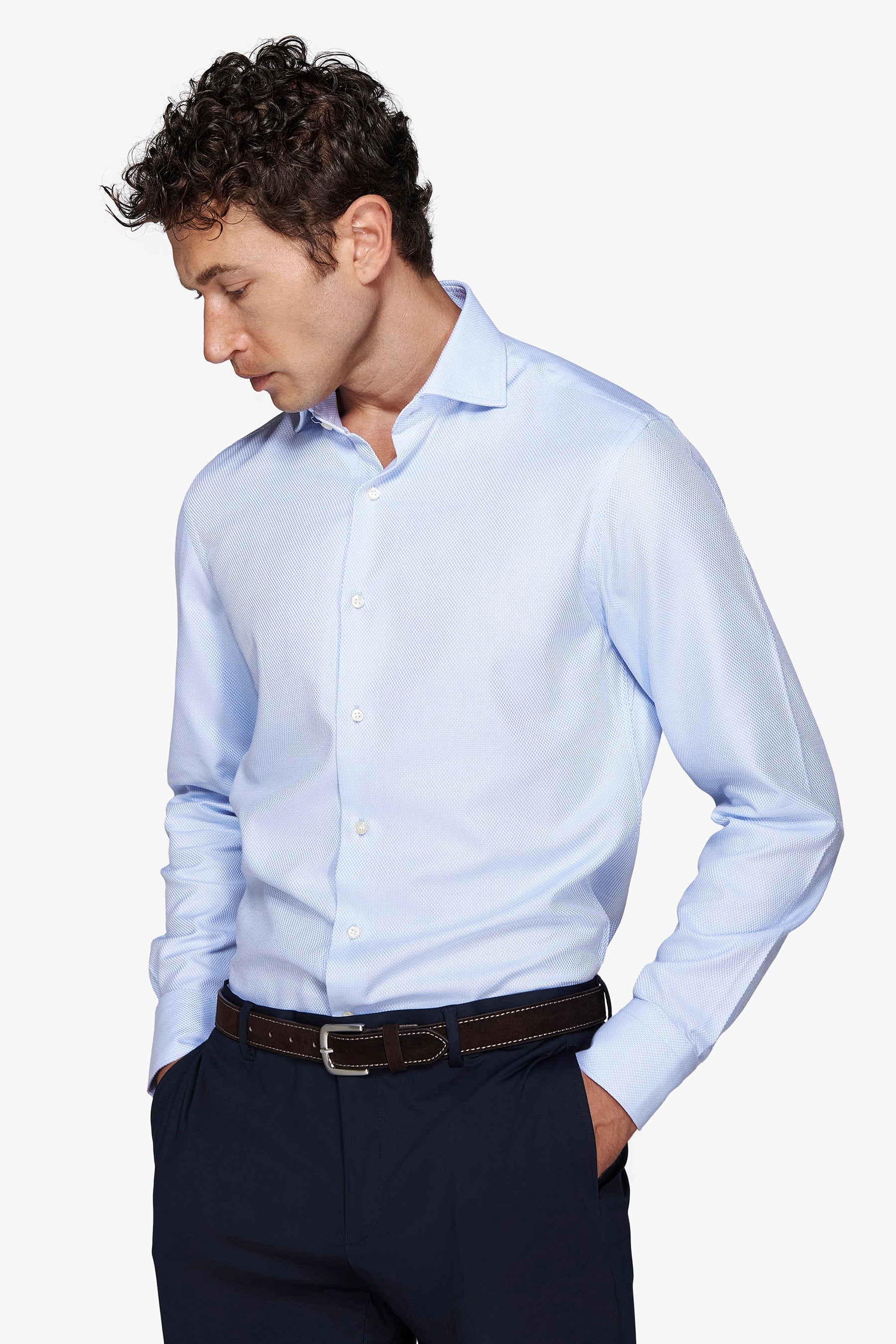 Camicia "la Picoco" operata celeste slim-Dan John