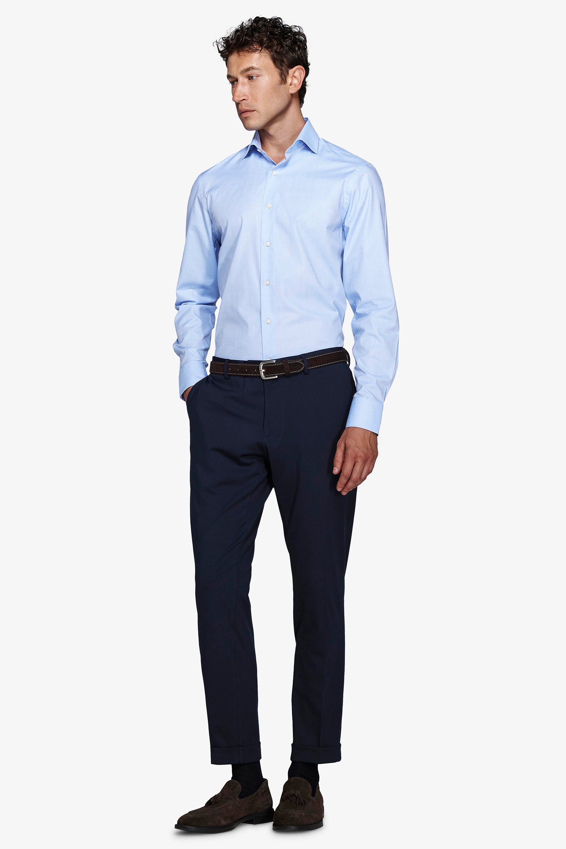 Camicia unita twill celeste slim-Dan John