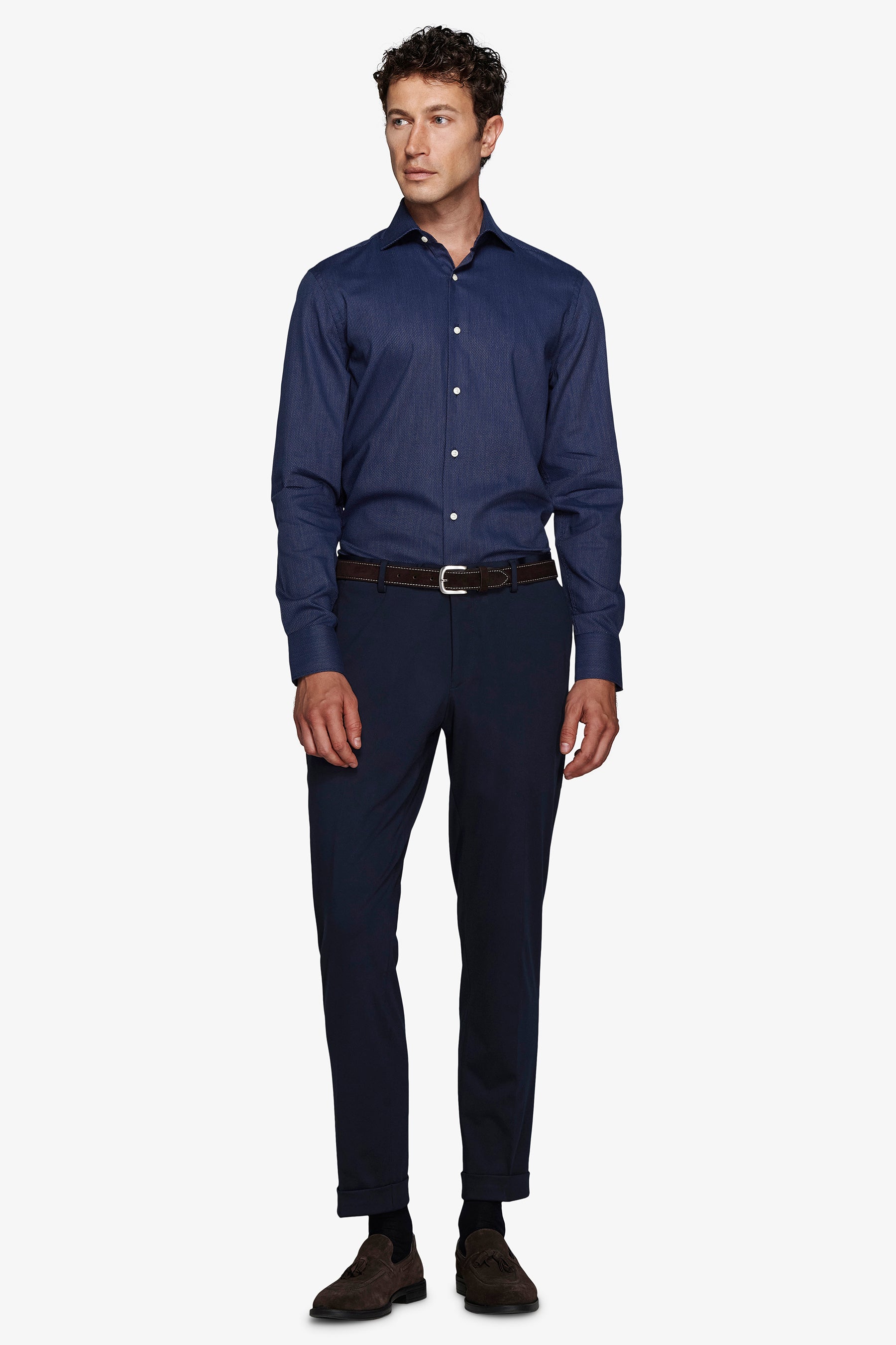 Camicia fantasia punta spillo blu scuro slim-Dan John