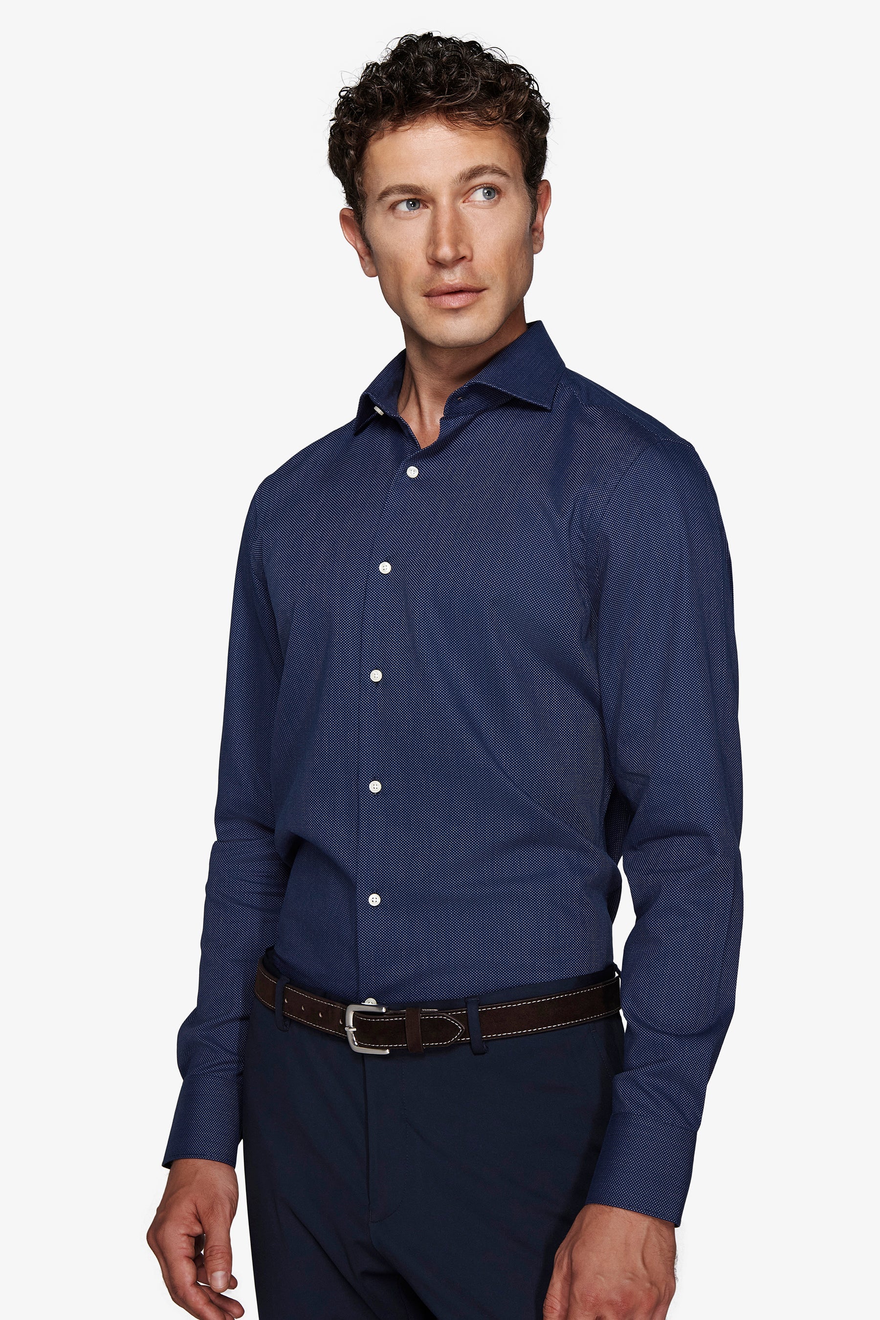 Camicia fantasia punta spillo blu scuro slim-Dan John
