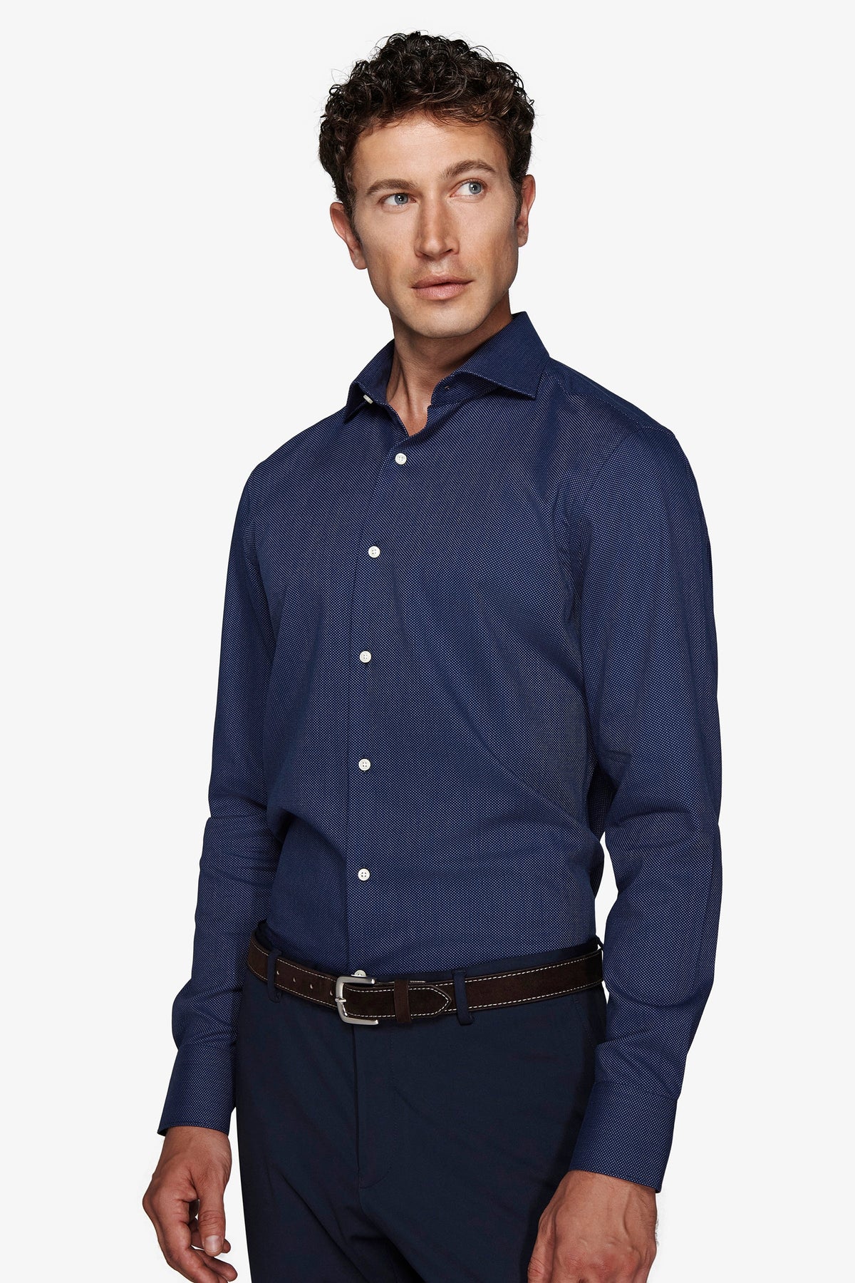 Camicia fantasia punta spillo blu scuro slim-Dan John
