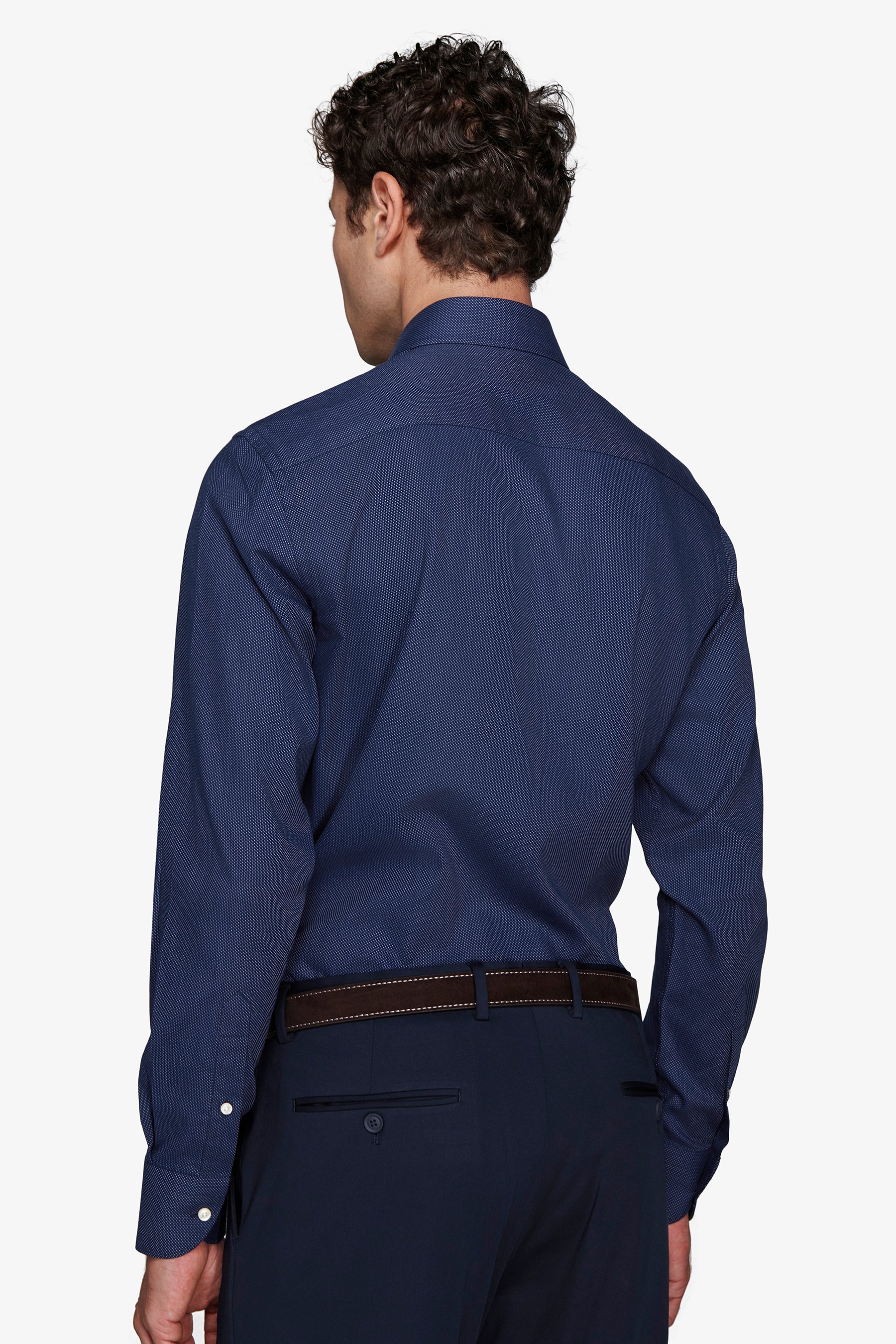 Camicia fantasia punta spillo blu scuro slim-Dan John