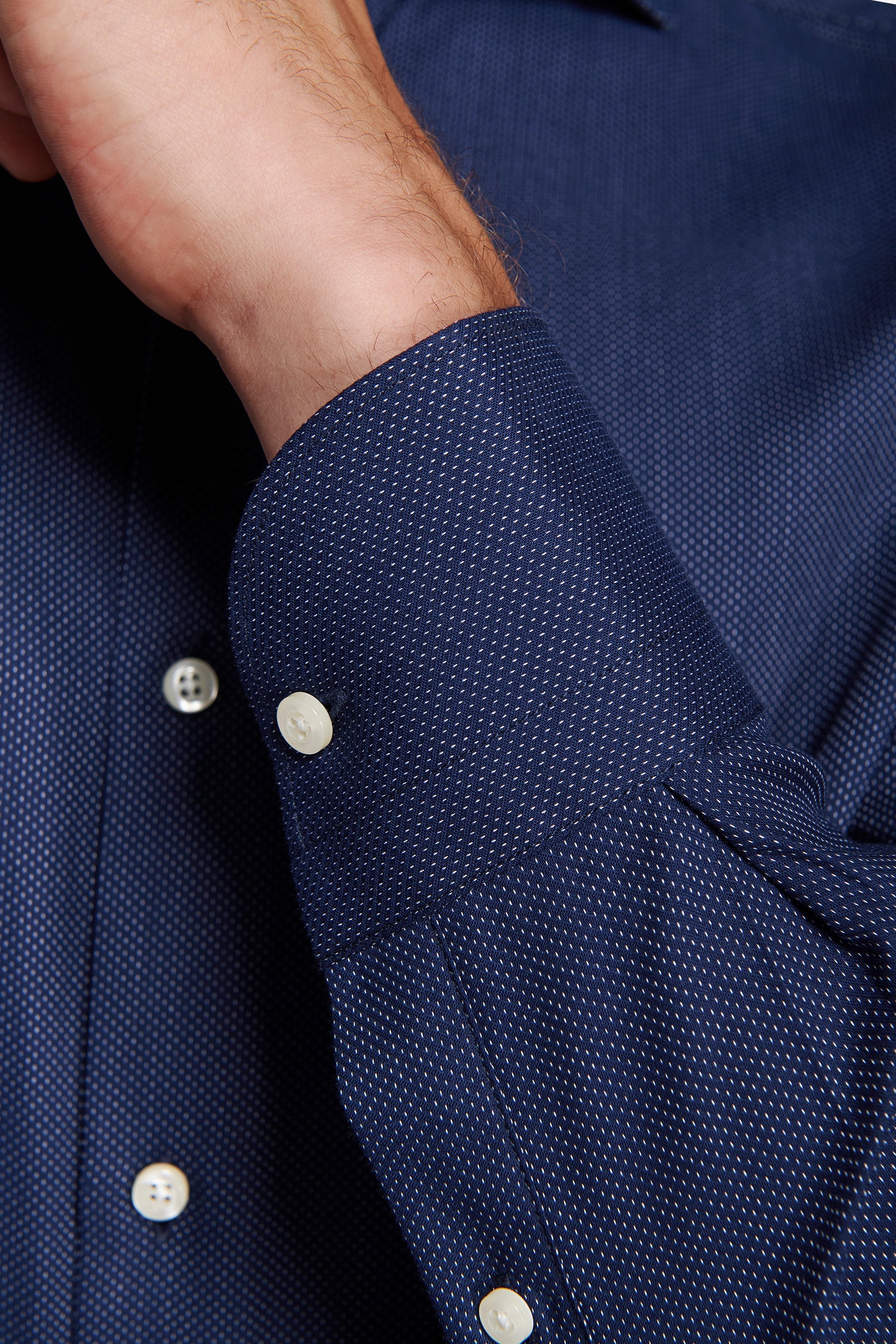 Camicia fantasia punta spillo blu scuro slim-Dan John
