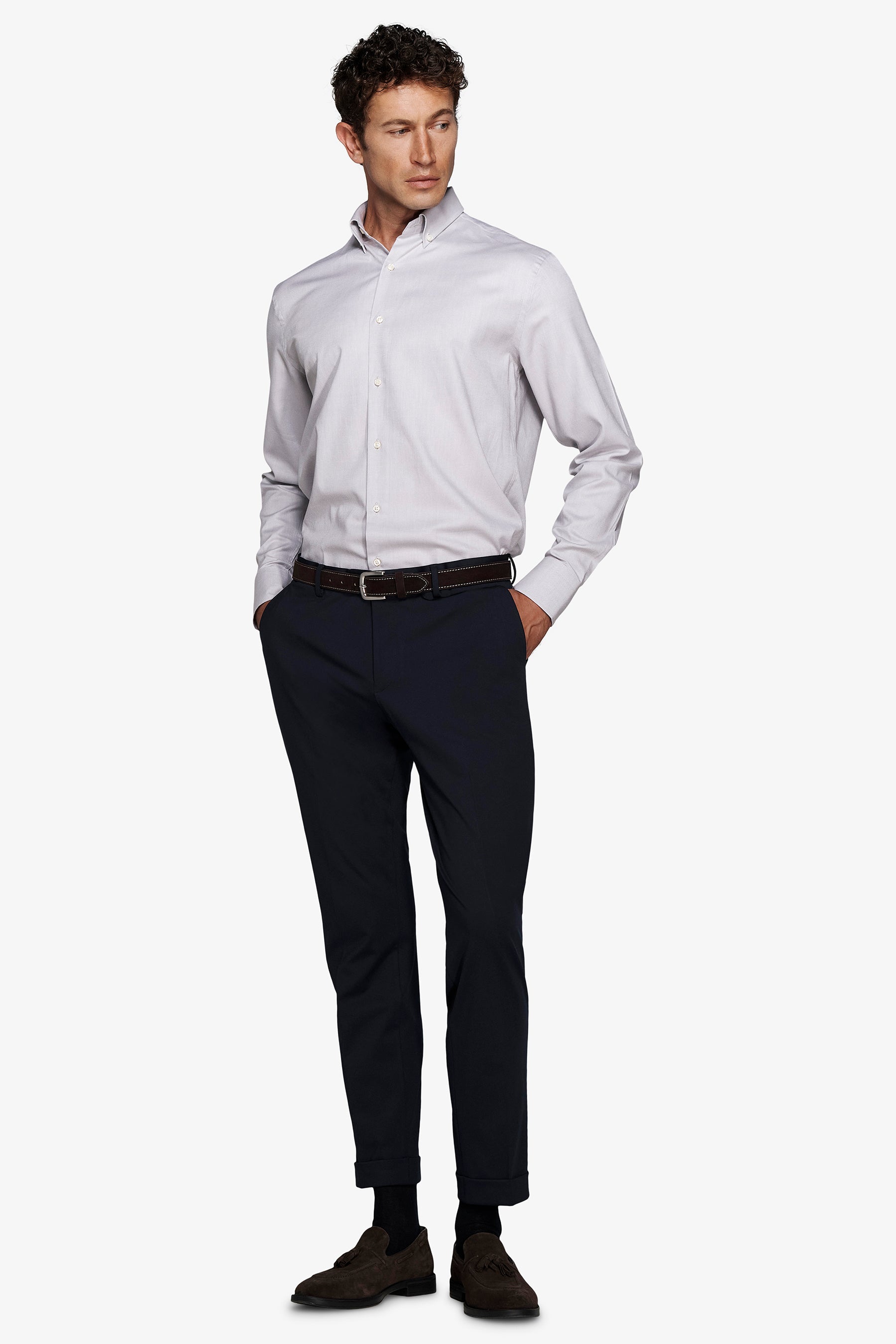 Camicia oxford button down grigio chiaro-Dan John