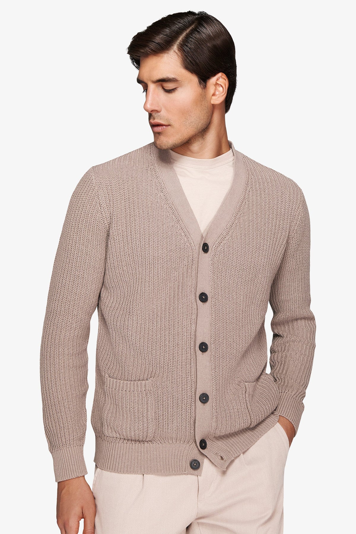 Cardigan costa inglese tortora-Dan John