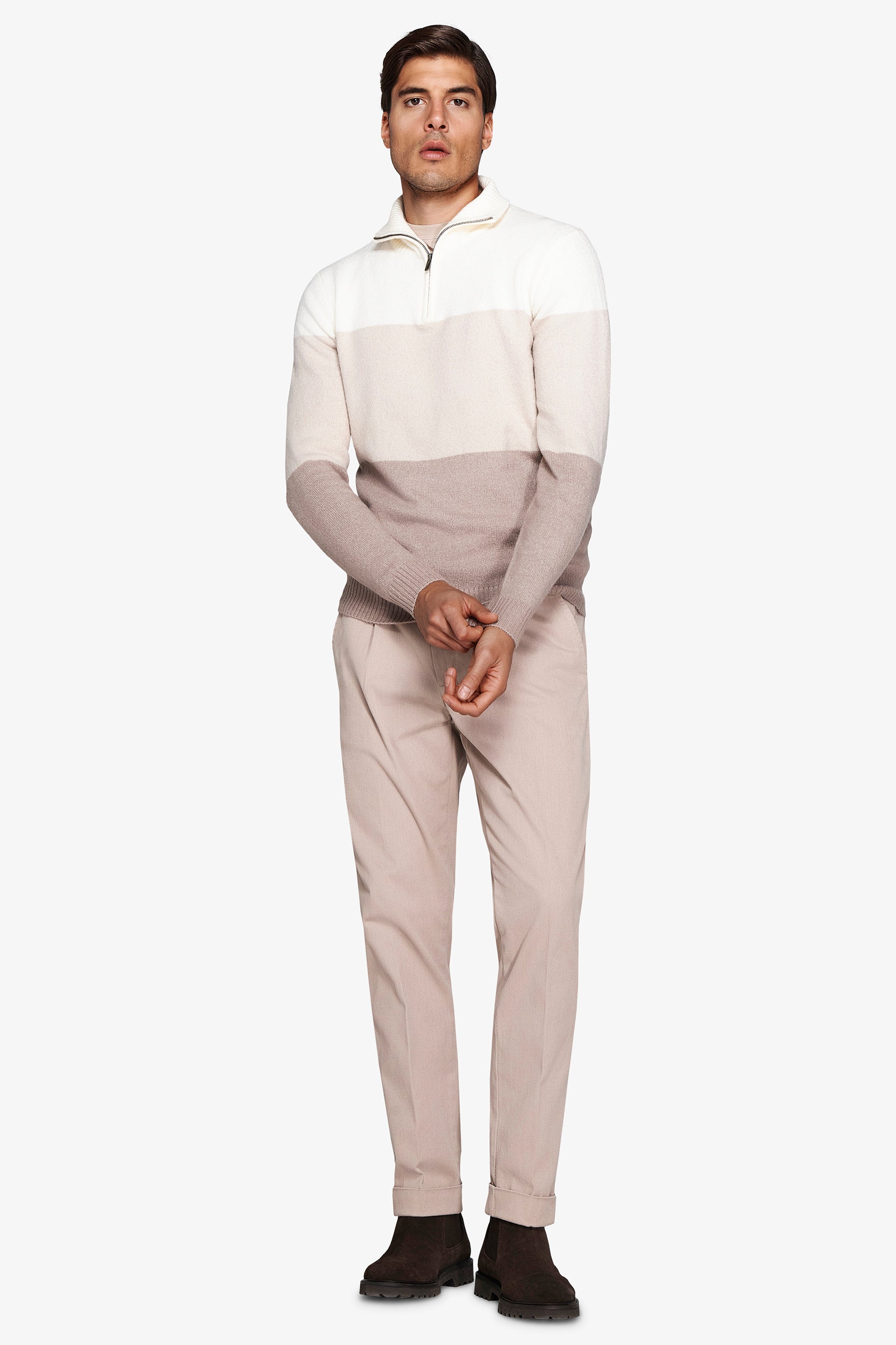 Maglia half zip color block panna-Dan John