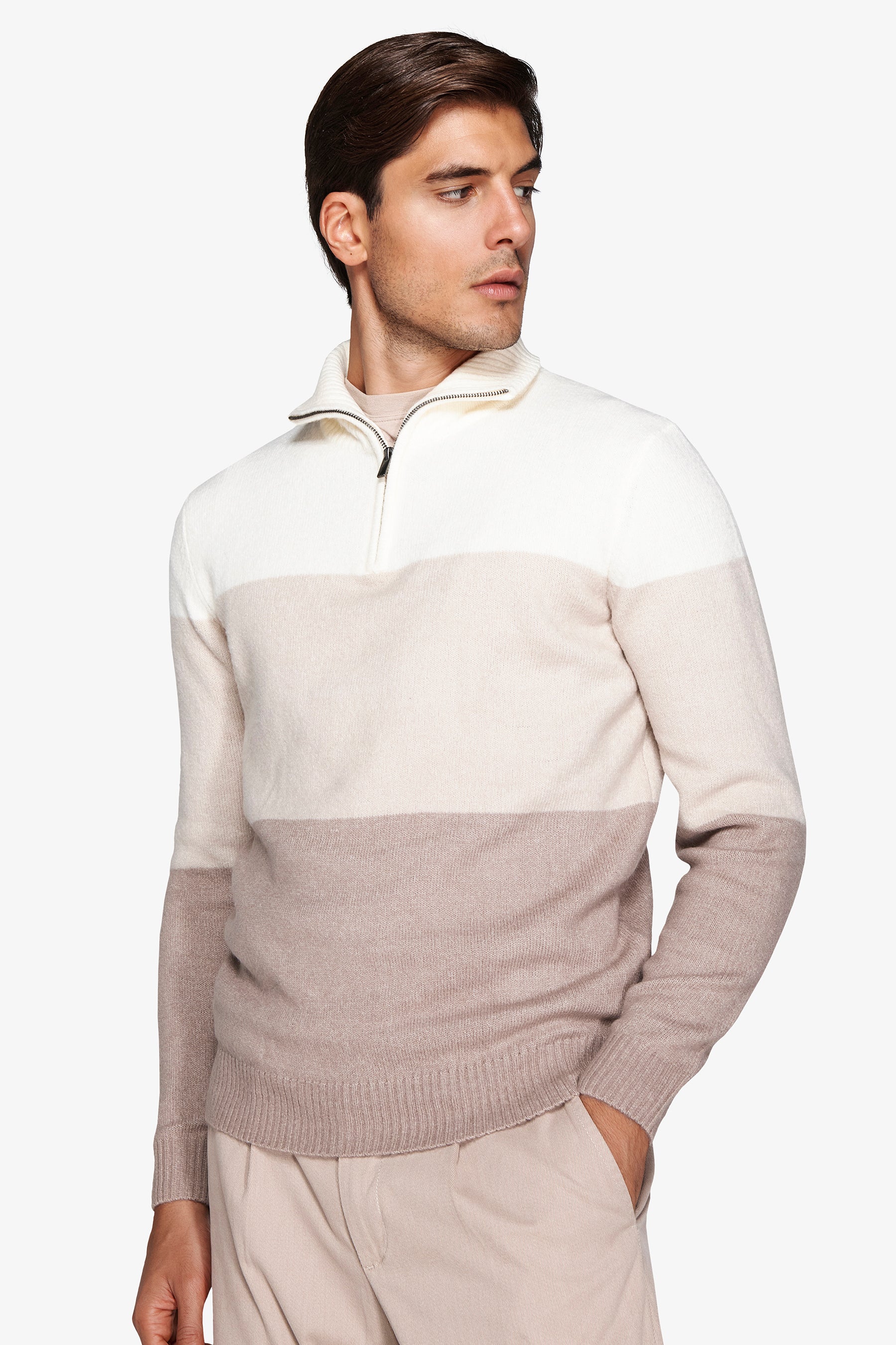 Maglia half zip color block panna-Dan John