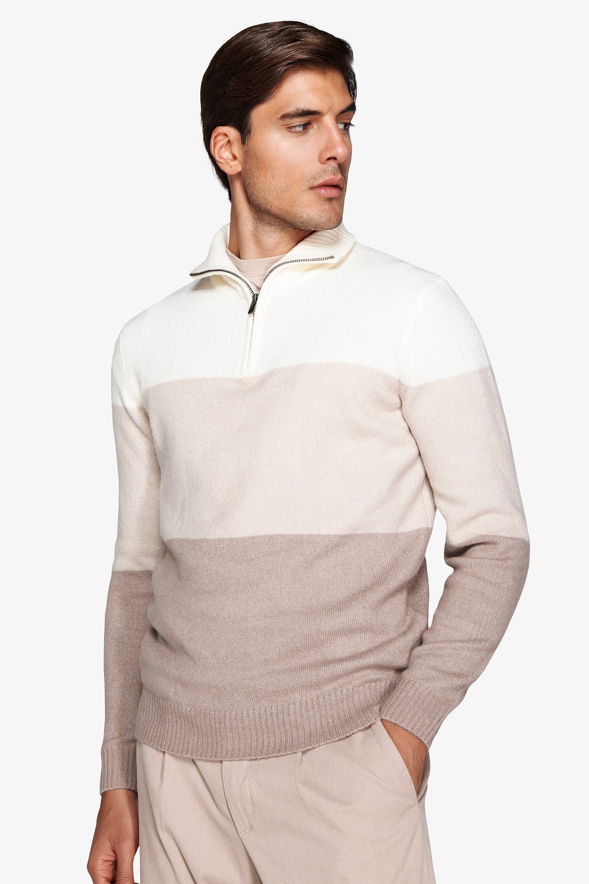 Maglia half zip color block panna-Dan John