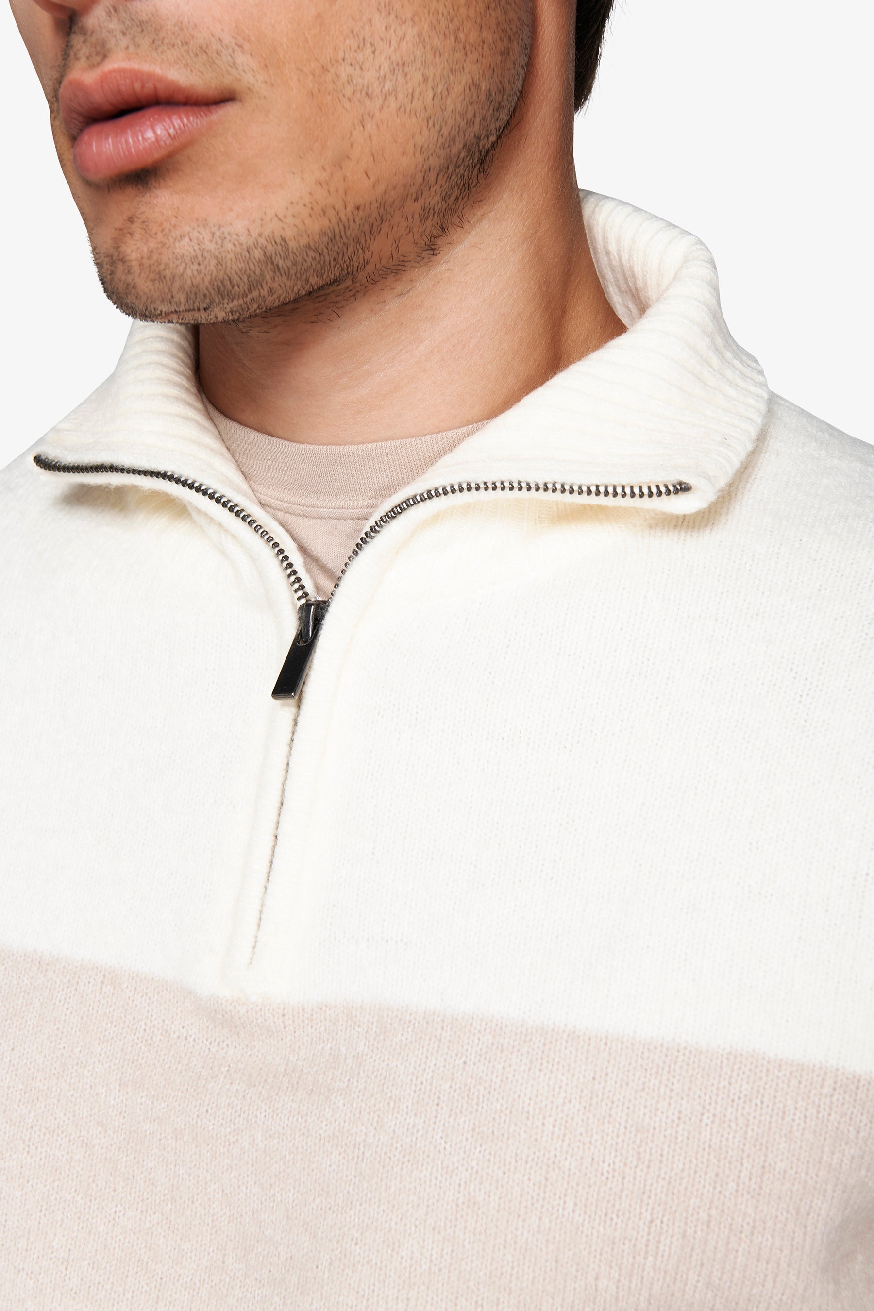 Maglia half zip color block panna-Dan John