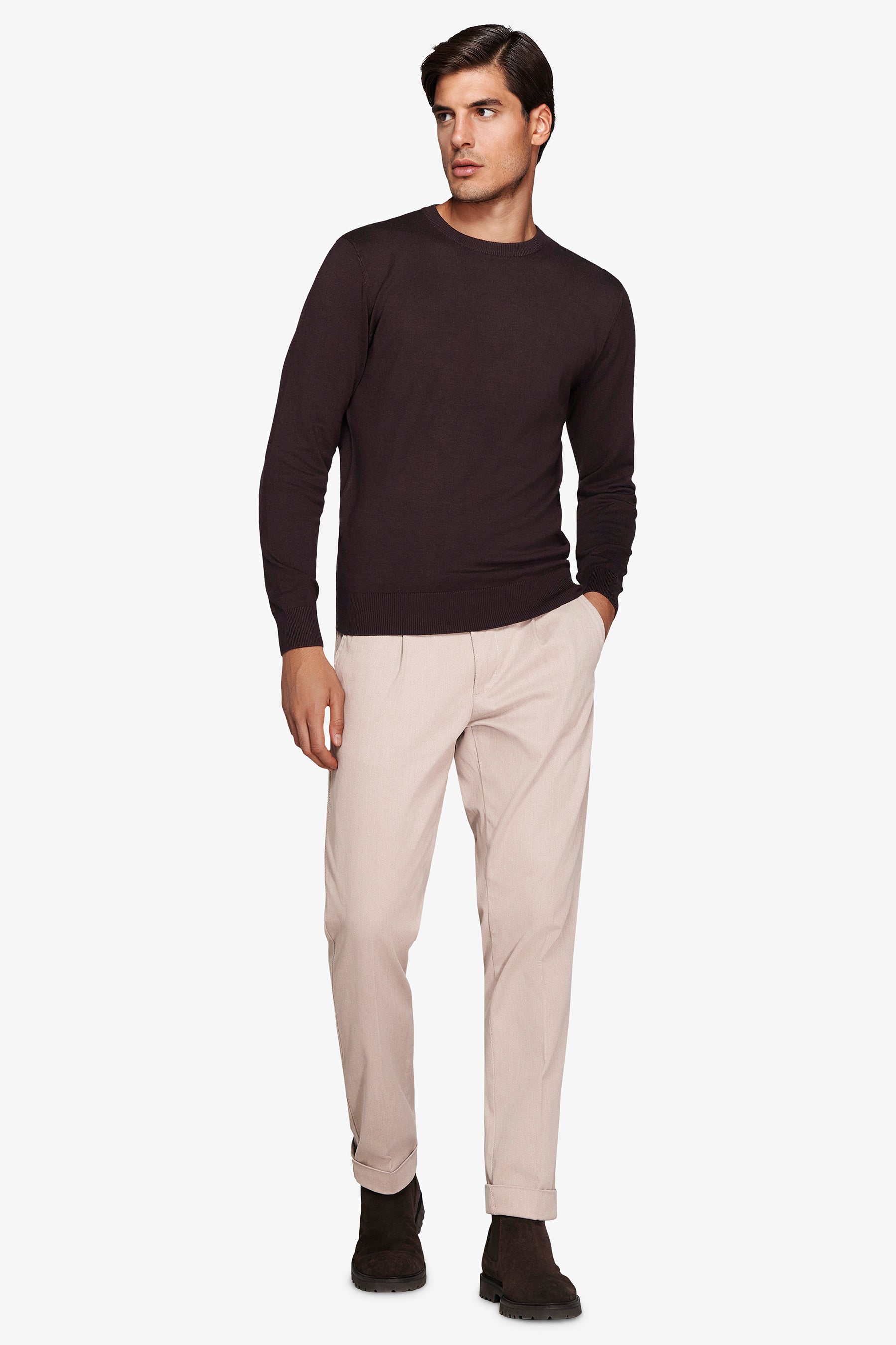 Maglia girocollo basic marrone-Dan John