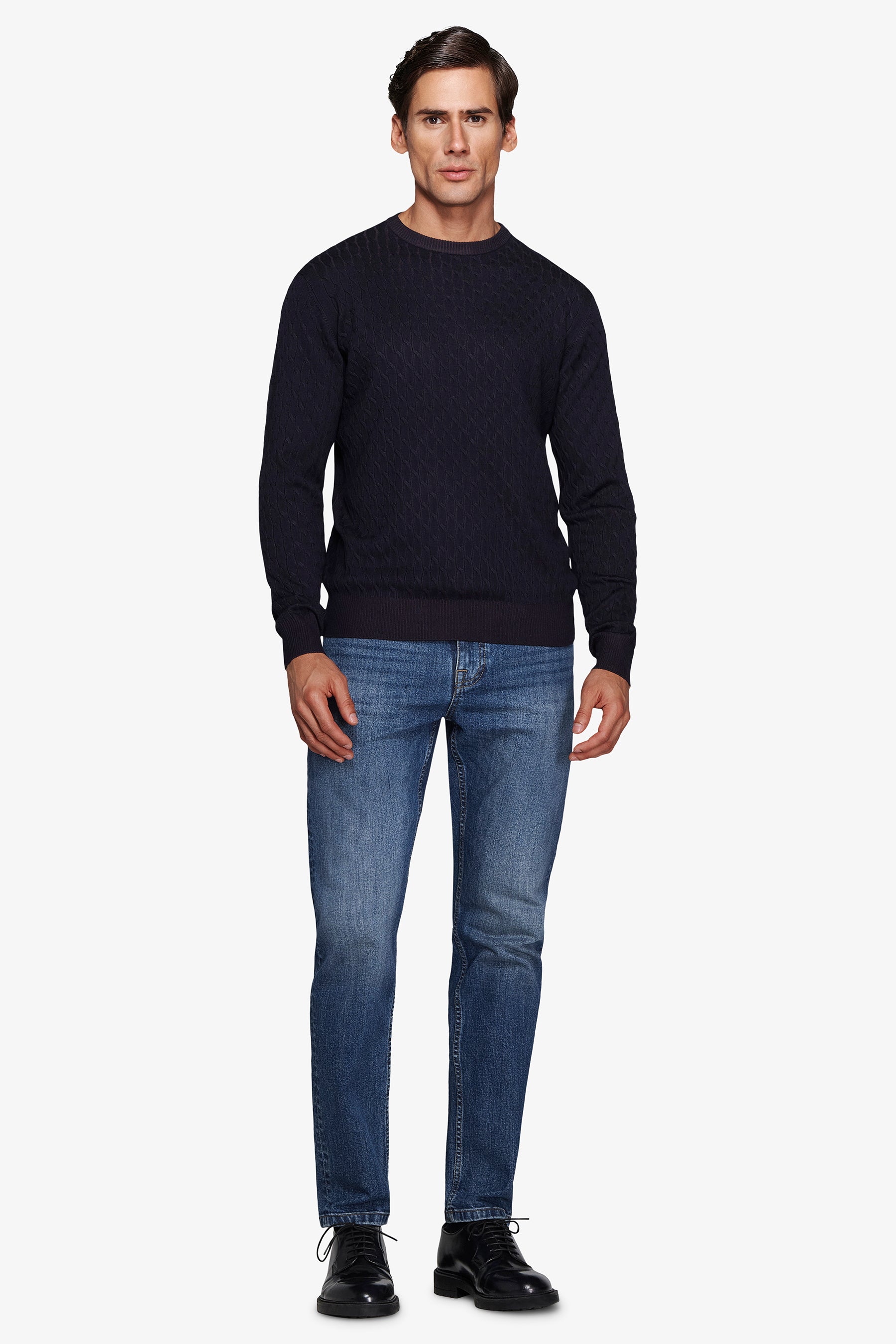 Maglia girocollo treccia blu-Dan John