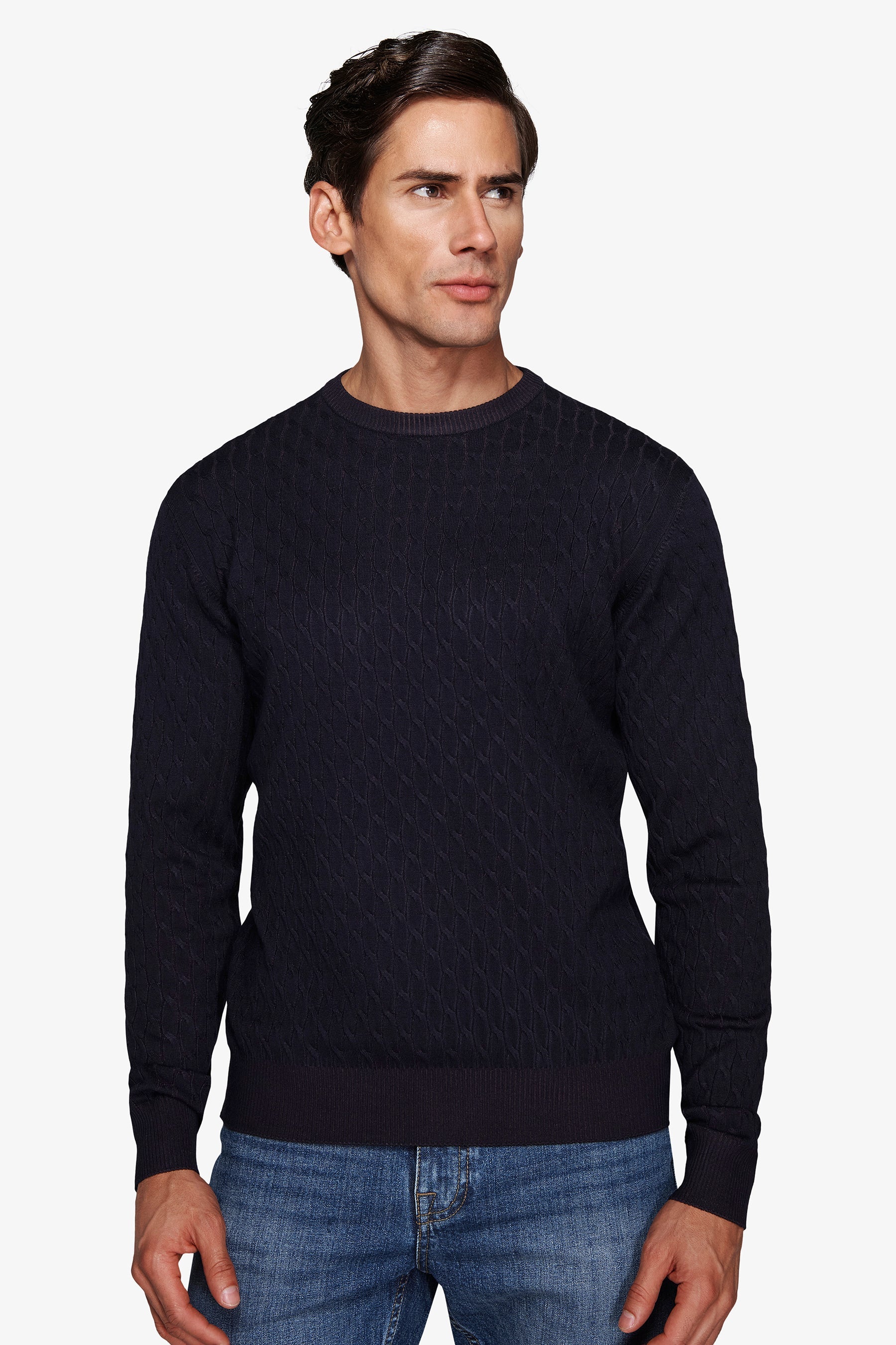 Maglia girocollo treccia blu-Dan John