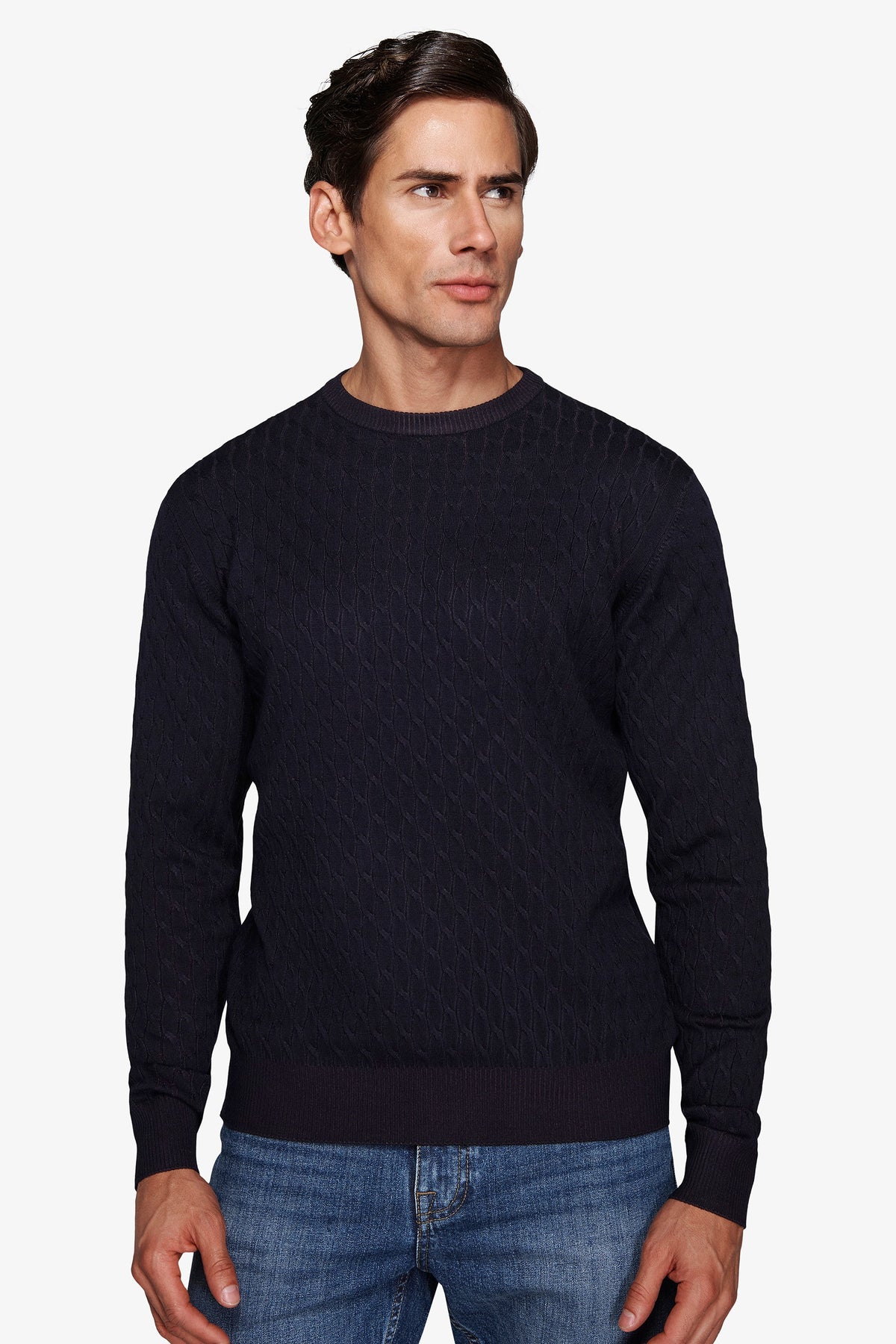 Maglia girocollo treccia blu-Dan John