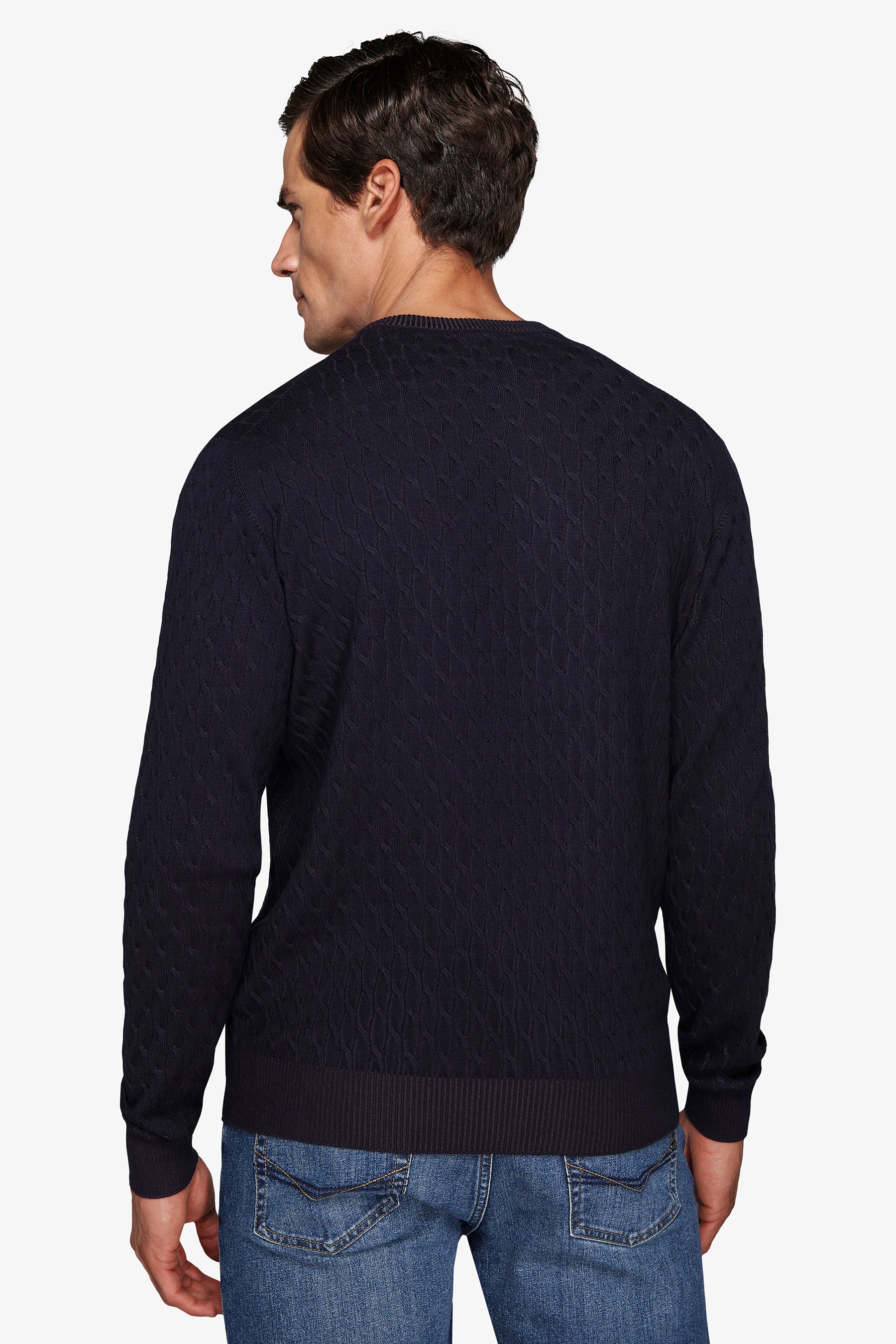 Maglia girocollo treccia blu-Dan John