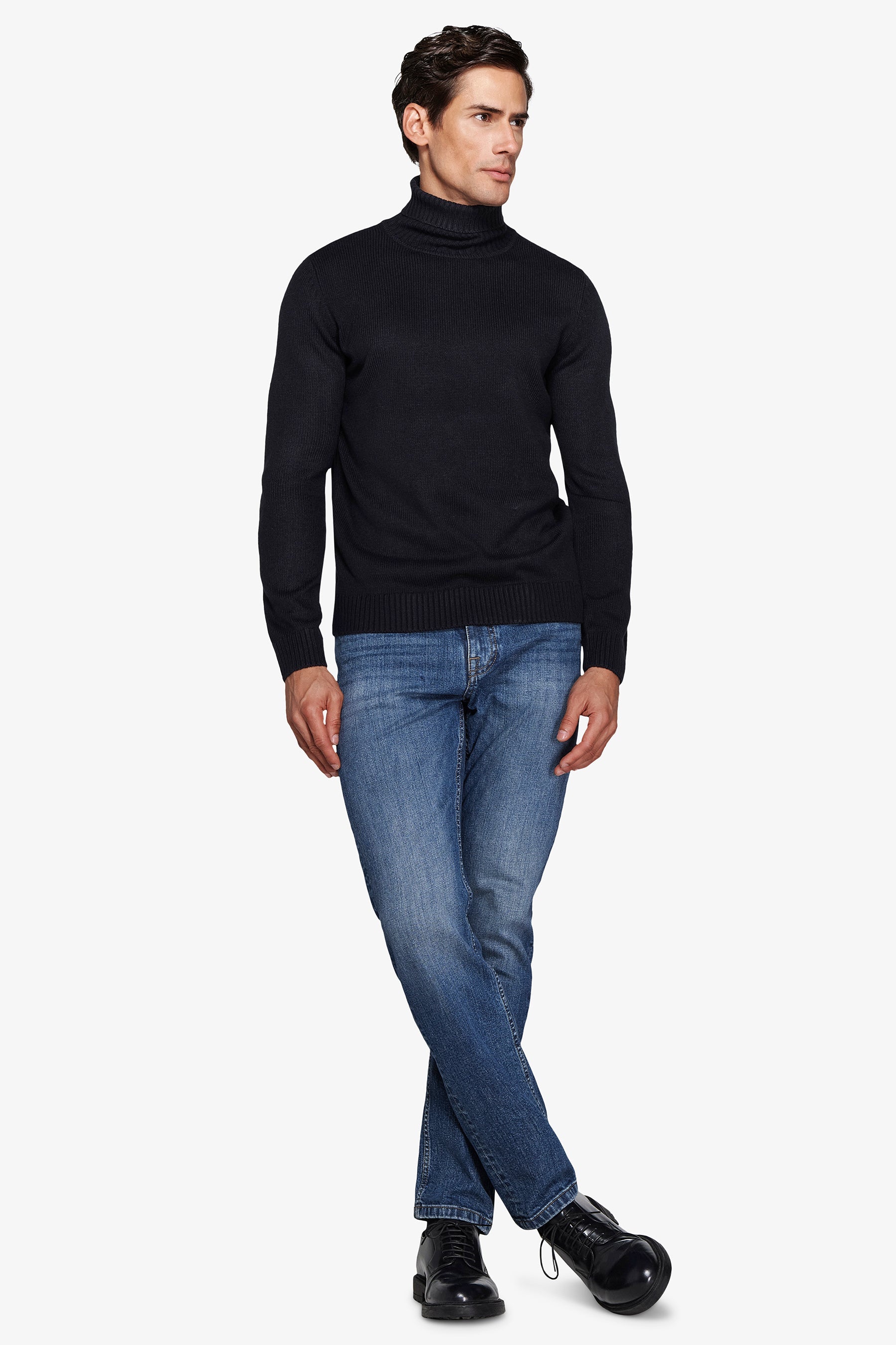 Maglia dolcevita effetto lambswool blu-Dan John