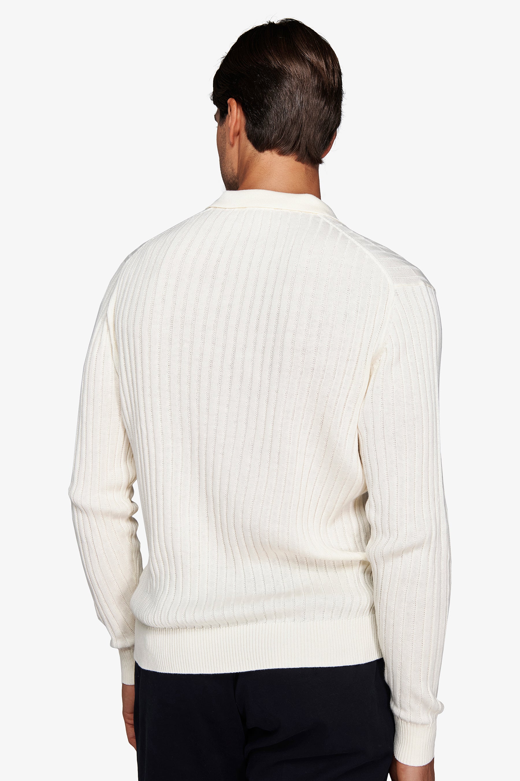 Polo in maglia collo aperto costa piatta panna-Dan John