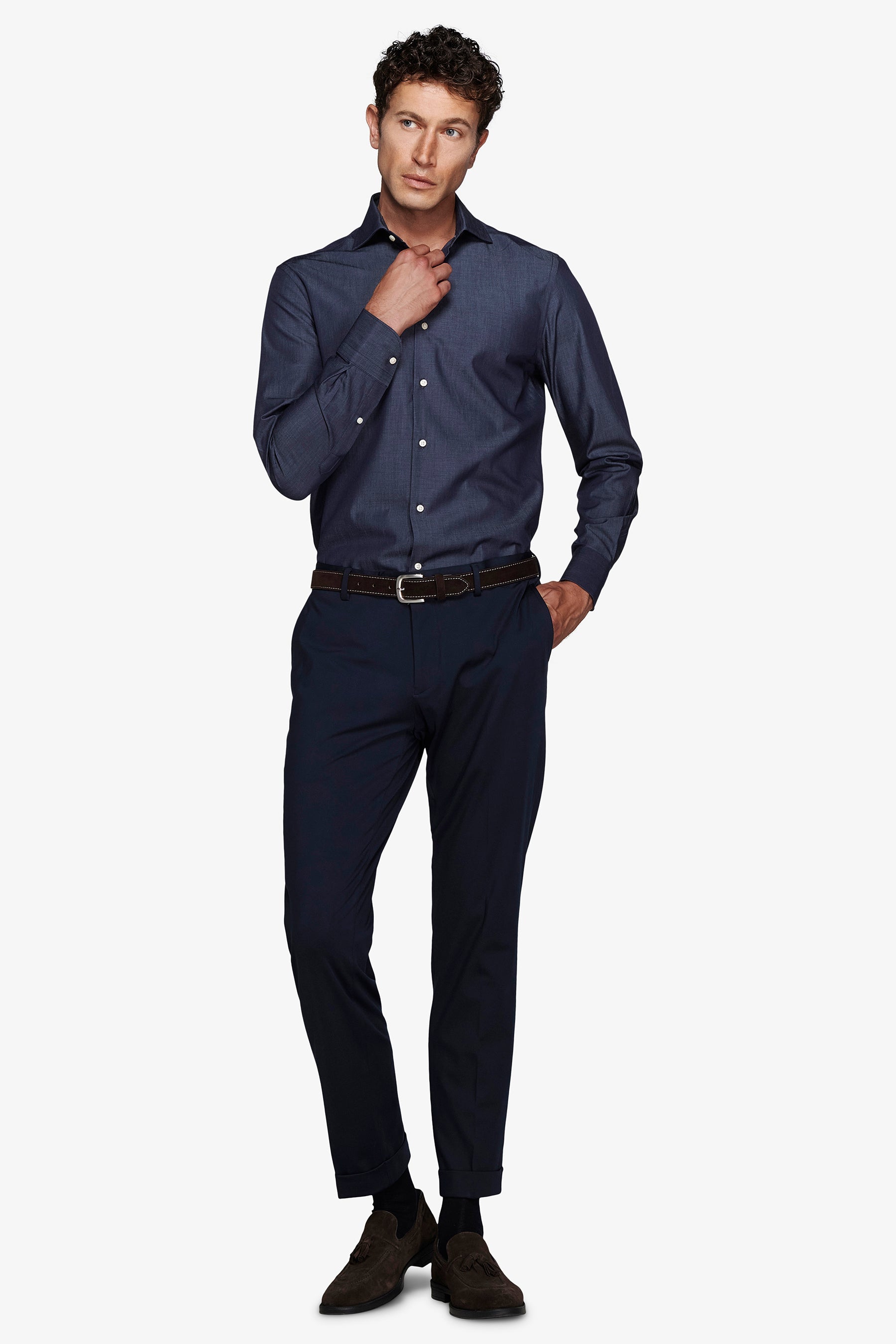 Camicia gabardina effetto denim slim-Dan John