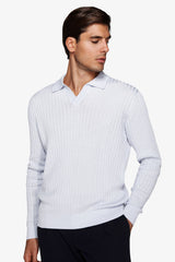 Polo in maglia collo aperto costa piatta celeste-Dan John
