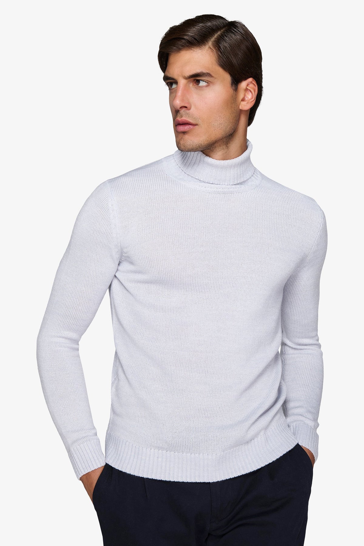Maglia dolcevita effetto lambswool celeste-Dan John