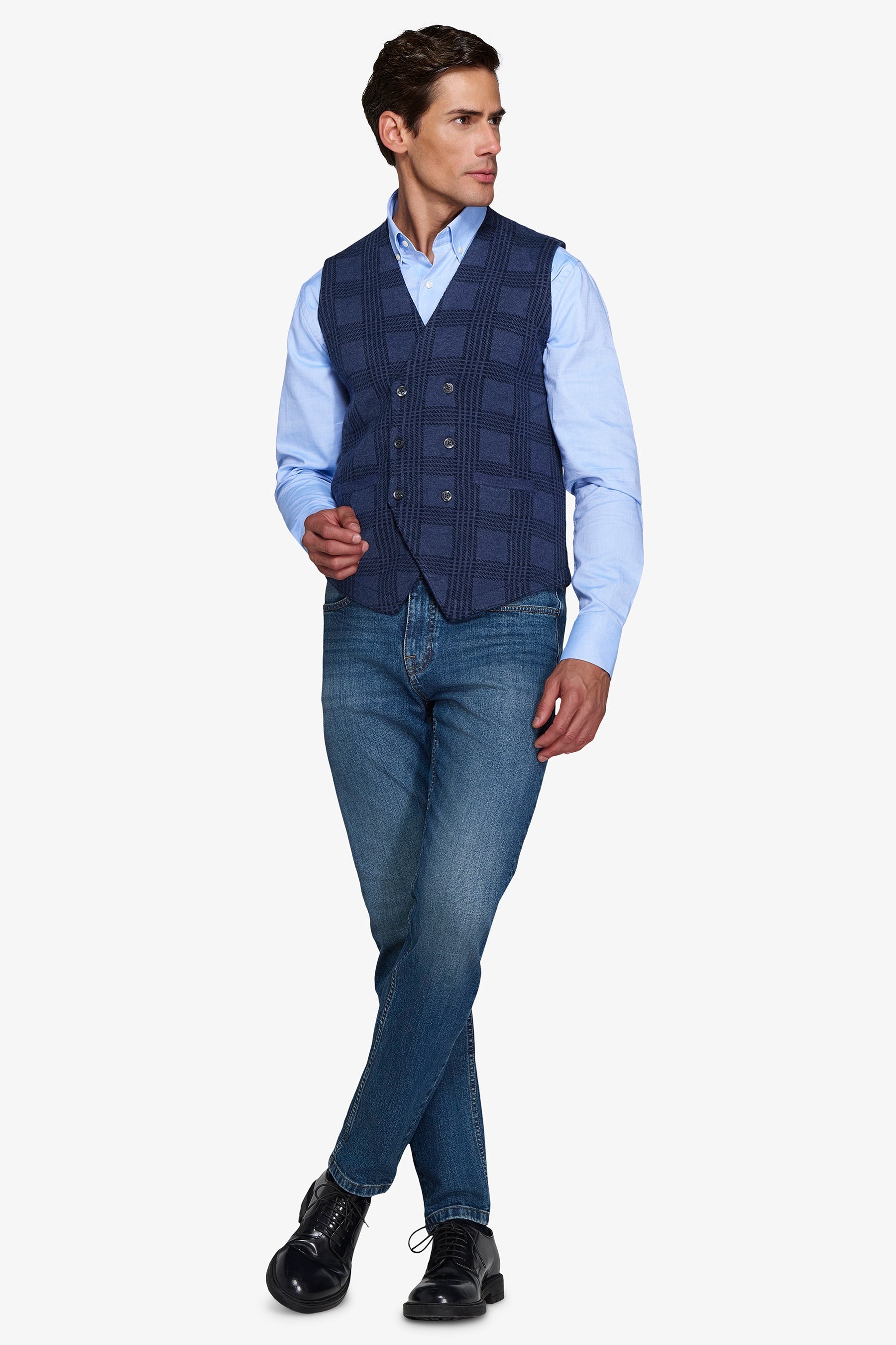 Gilet doppiopetto in maglia check avion-Dan John
