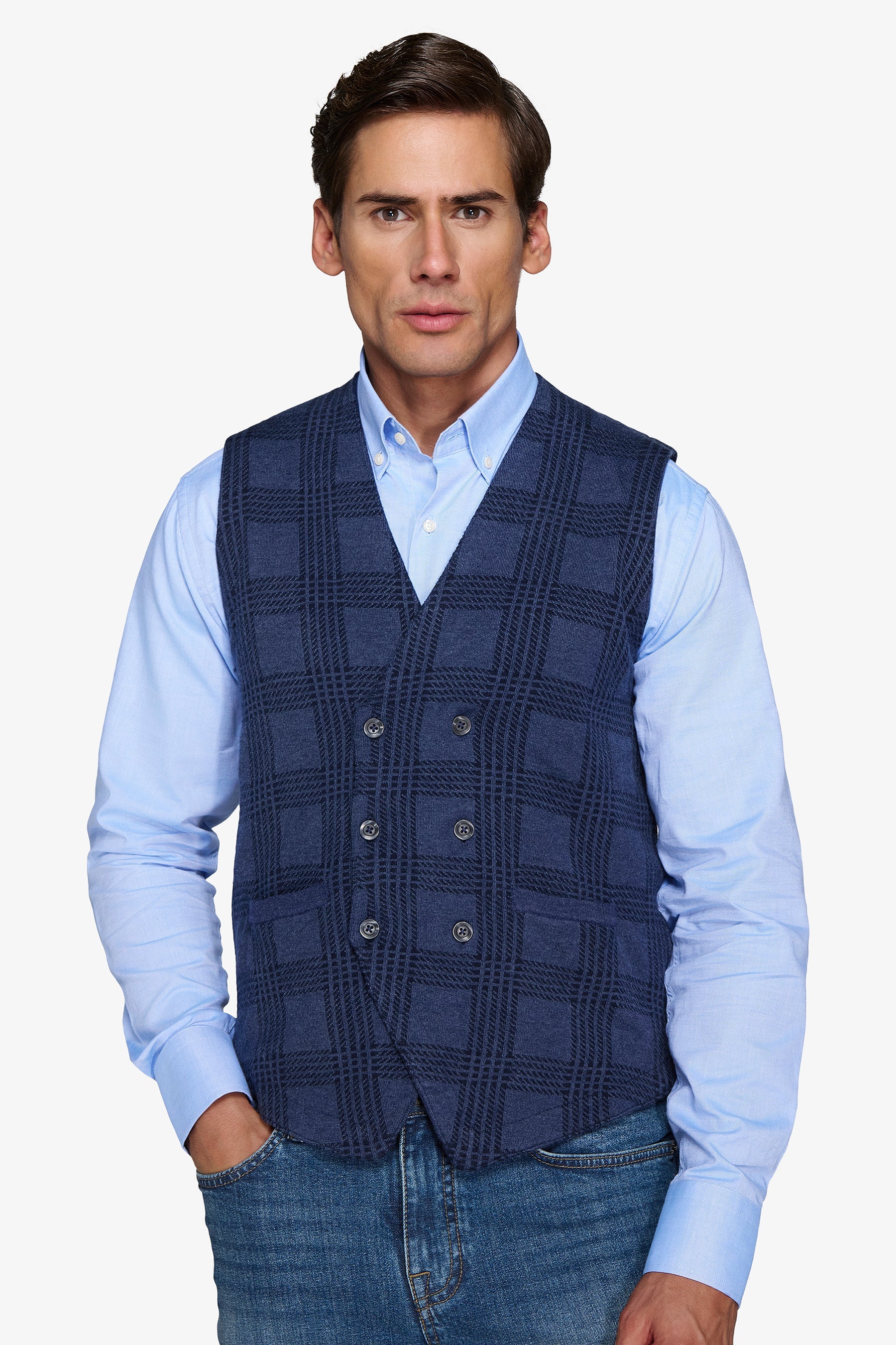 Gilet doppiopetto in maglia check avion-Dan John