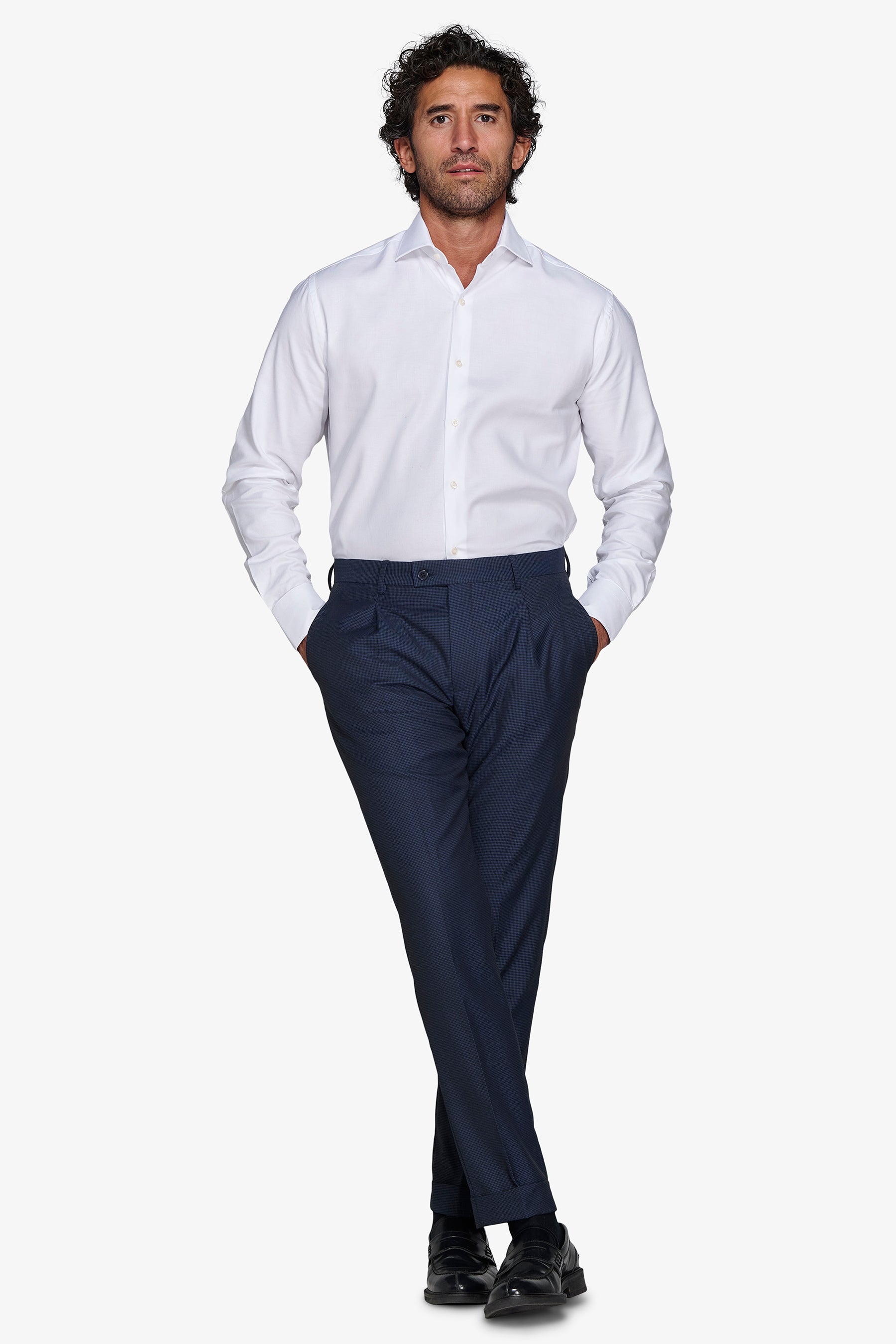 Camicia unita twill bianca slim-Dan John