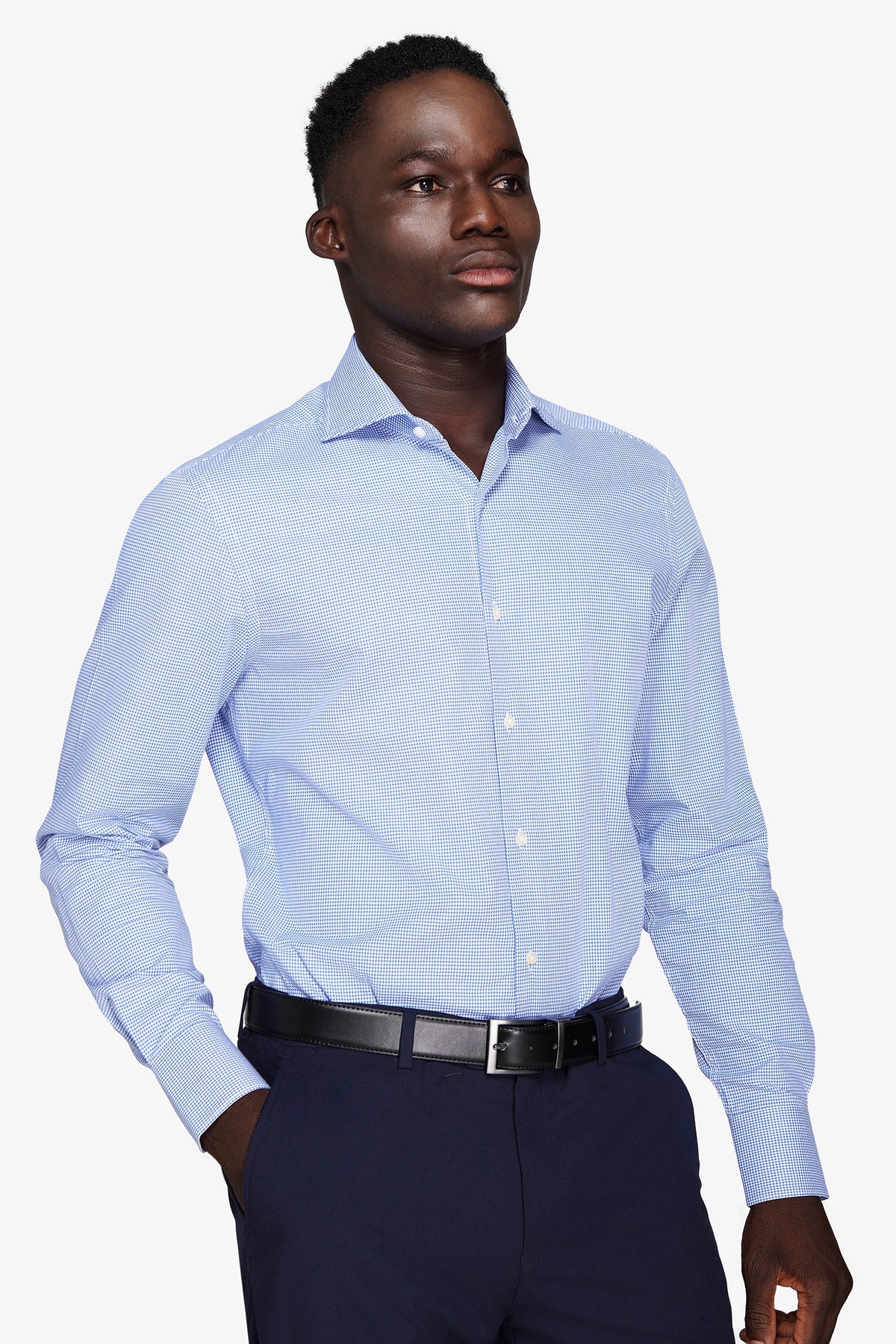 Camicia micro pied de poule azzurra-Dan John