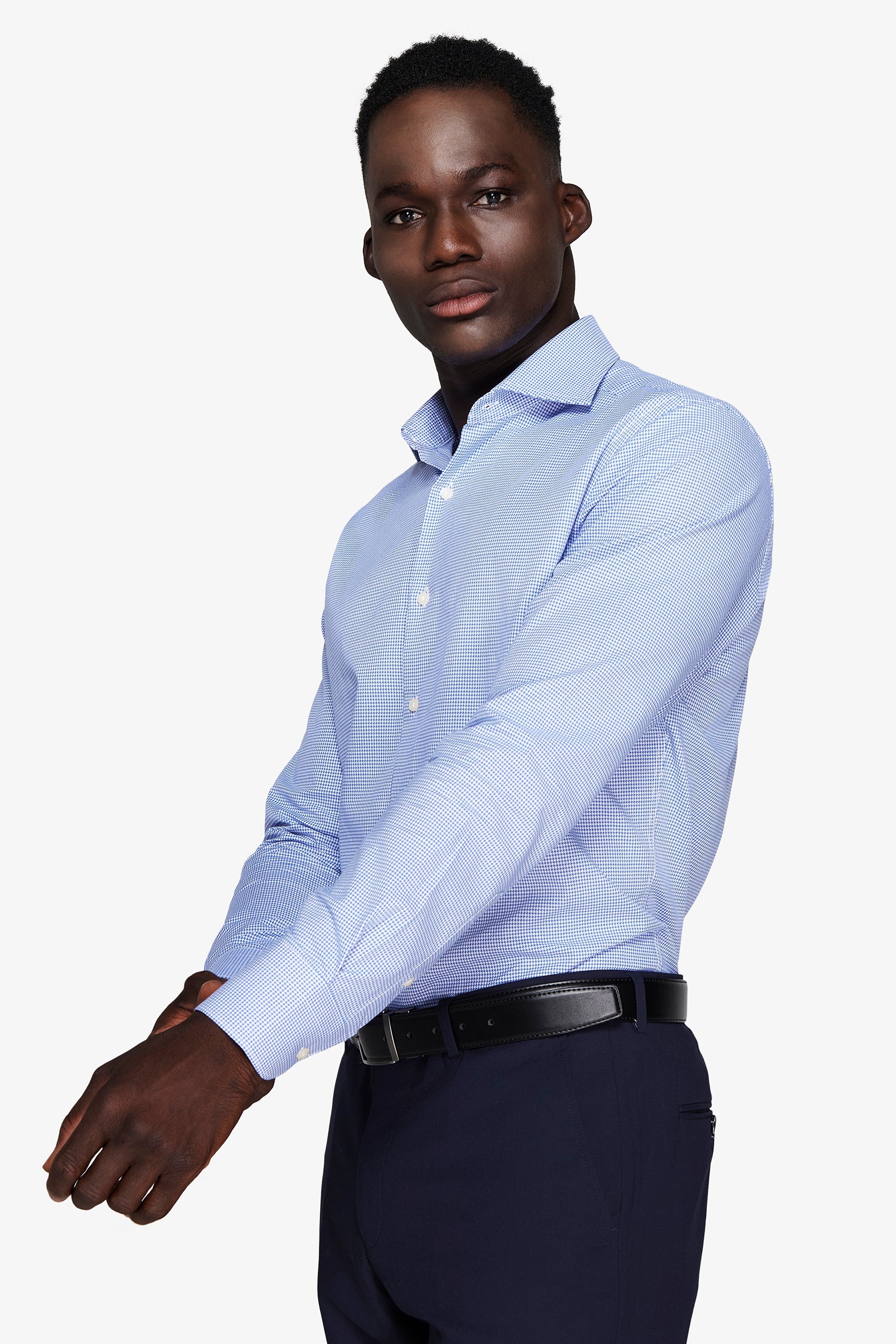 Camicia micro pied de poule azzurra-Dan John