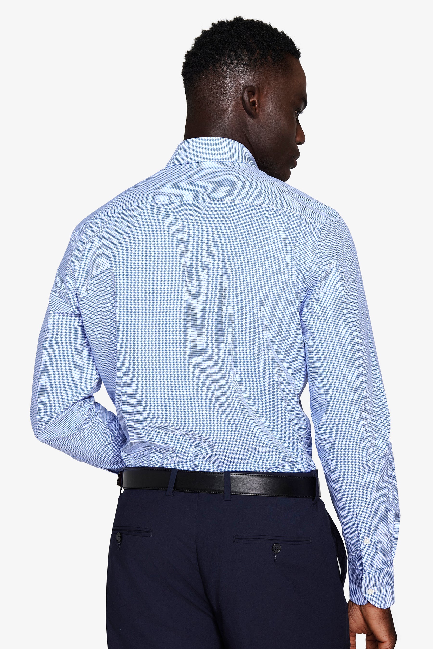 Camicia micro pied de poule azzurra-Dan John