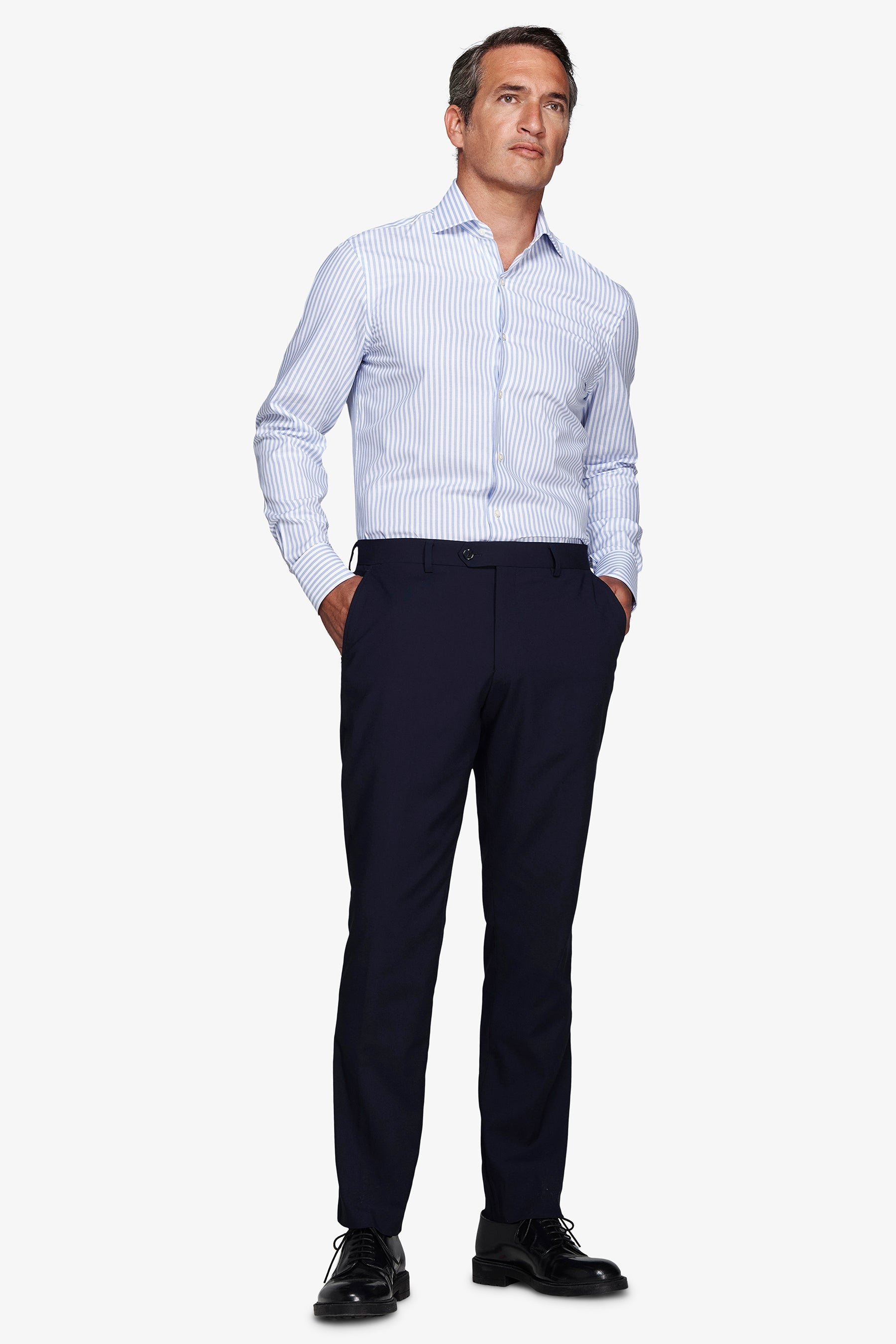 Camicia a righe operata azzurra slim-Dan John