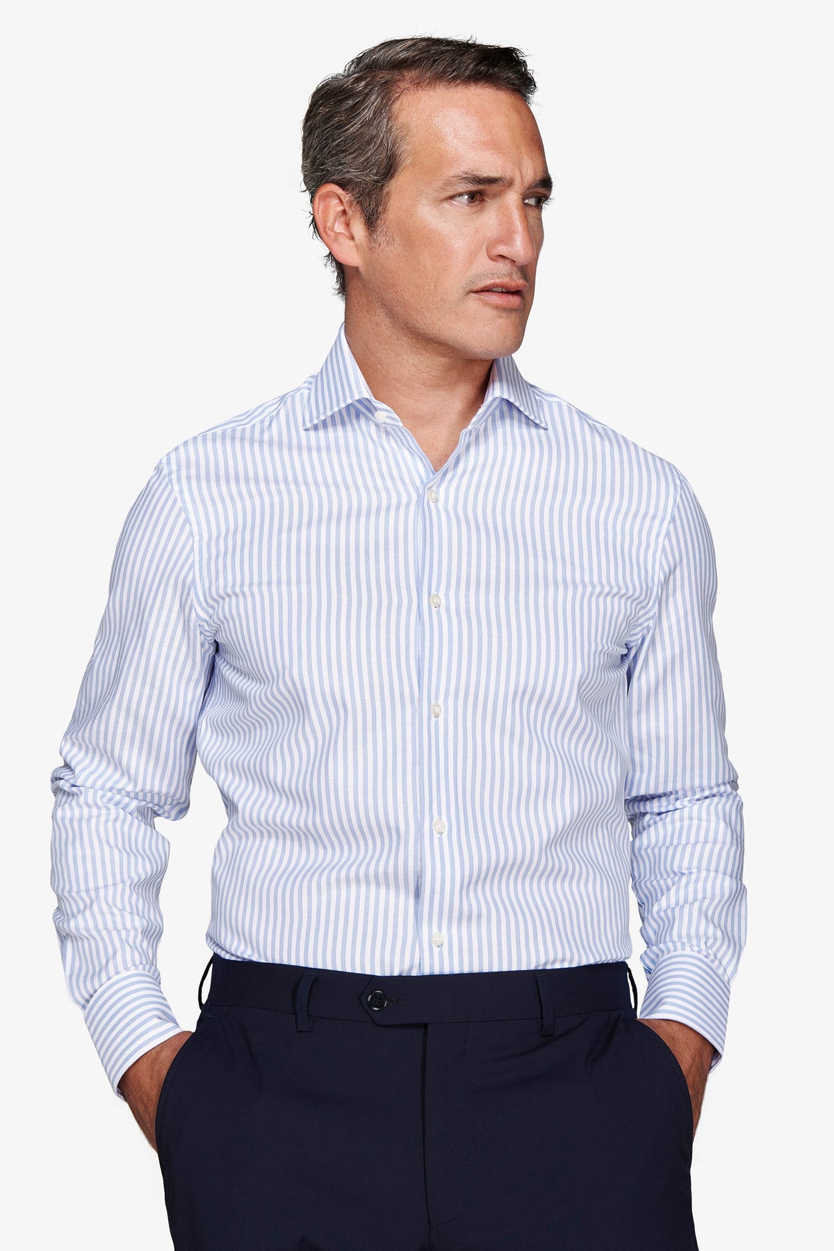 Camicia a righe operata azzurra slim-Dan John
