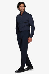 Camicia stretch unita blu slim-Dan John