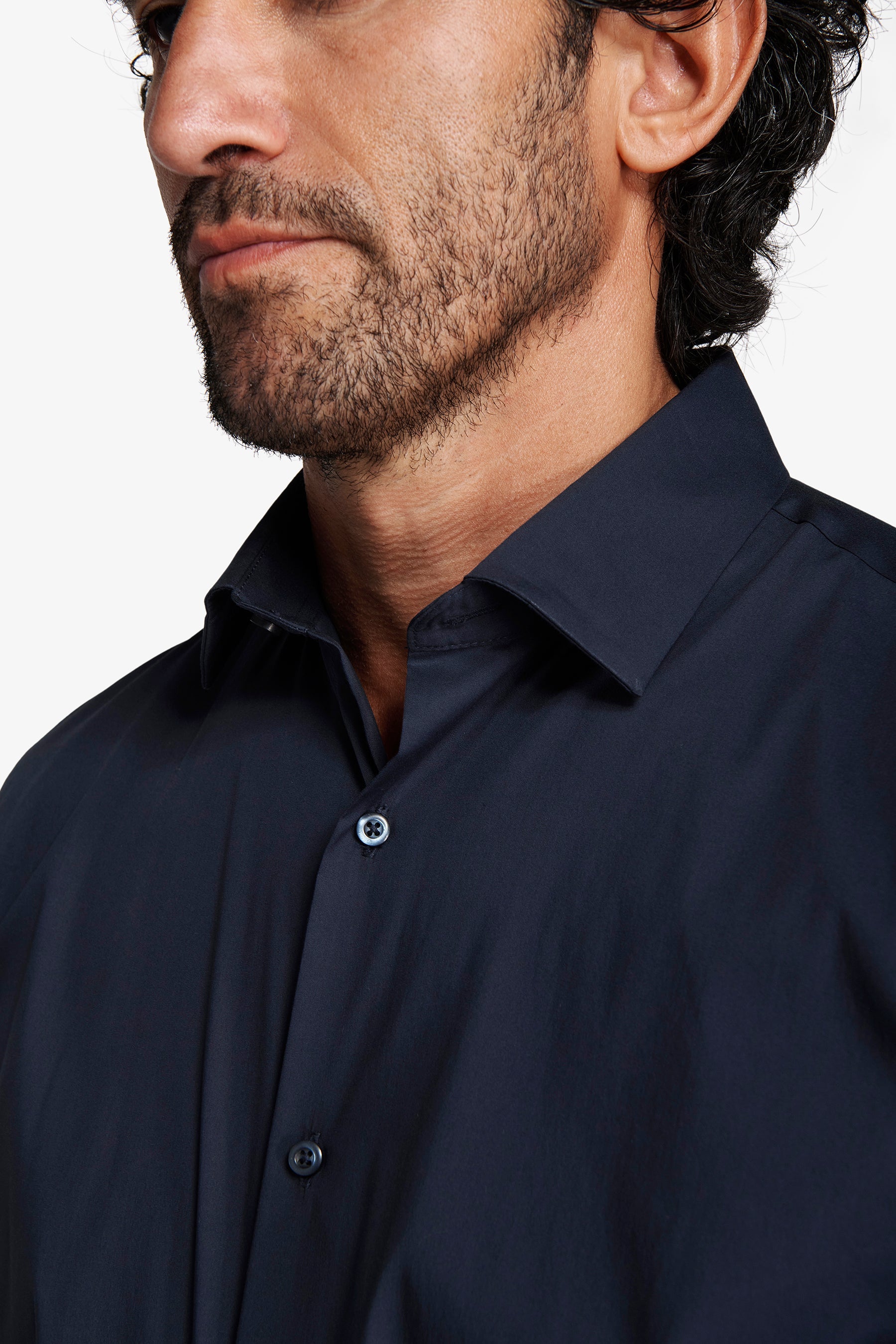 Camicia stretch unita blu slim-Dan John