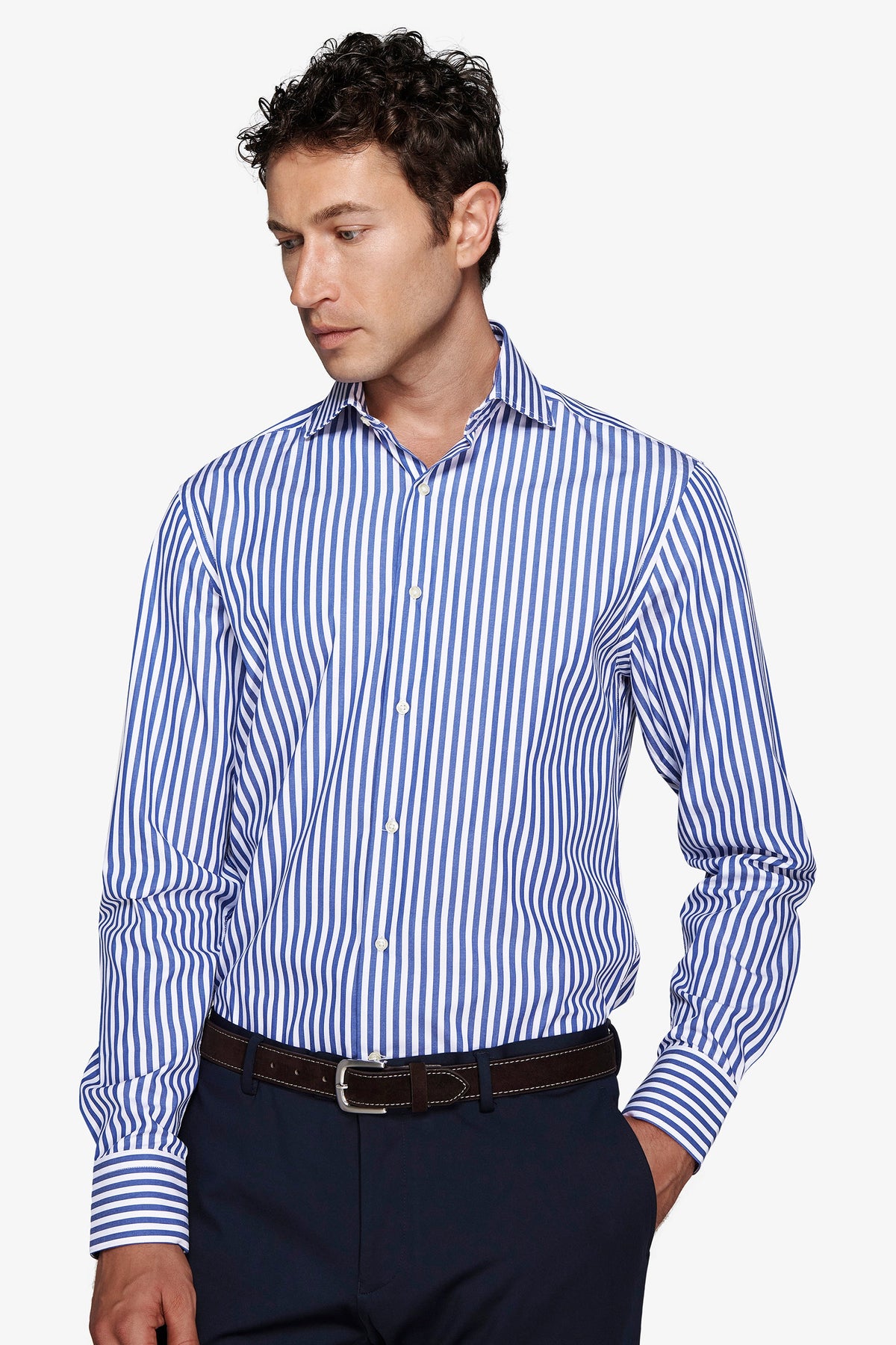Camicia a righe medie indaco slim-Dan John