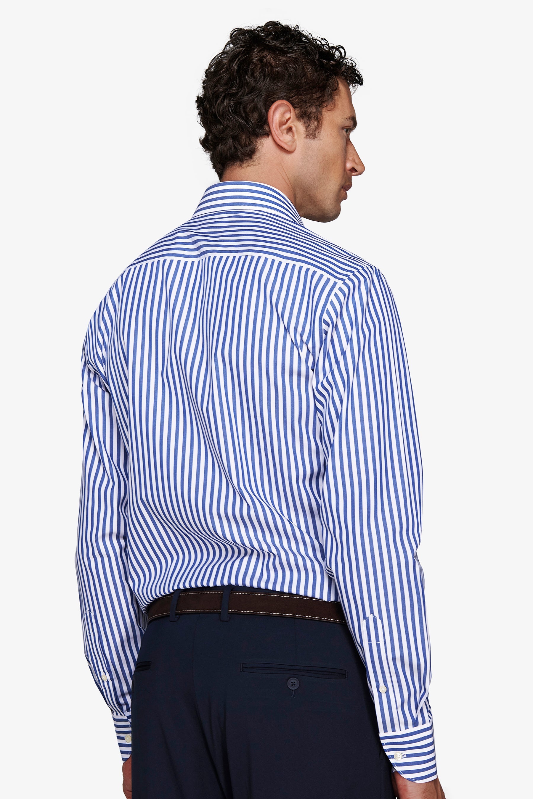 Camicia a righe medie indaco slim-Dan John