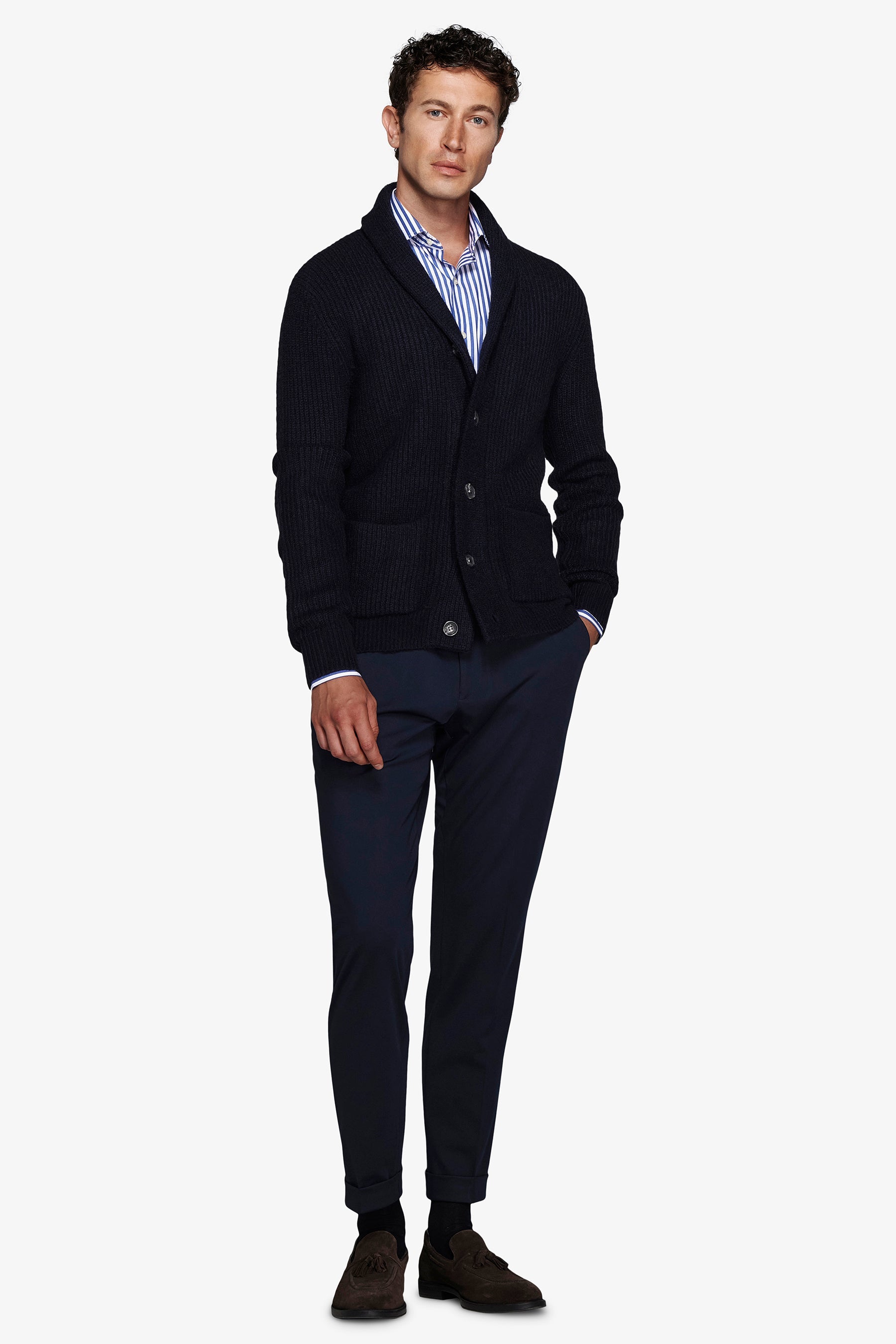 Cardigan collo sciallato blu-Dan John