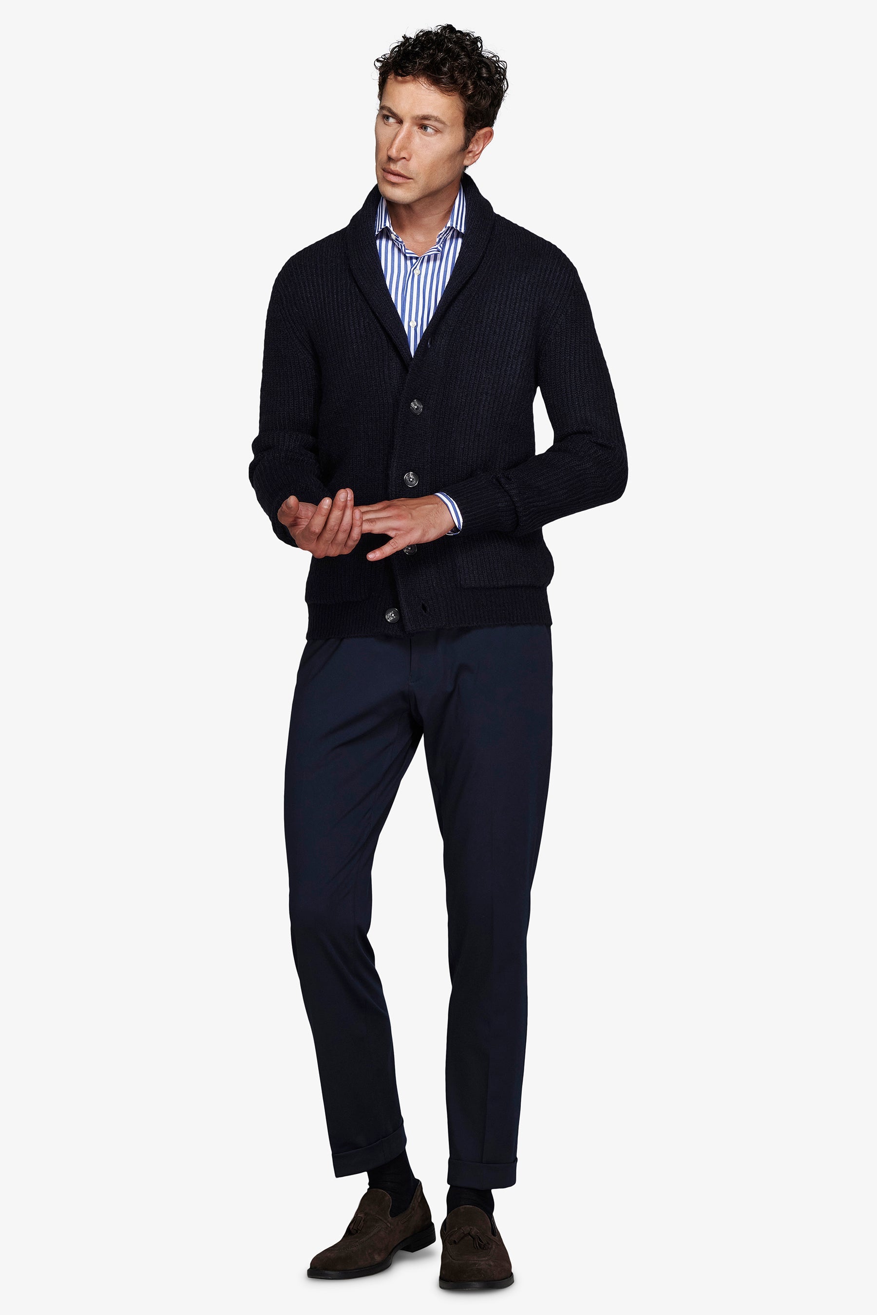 Cardigan collo sciallato blu-Dan John