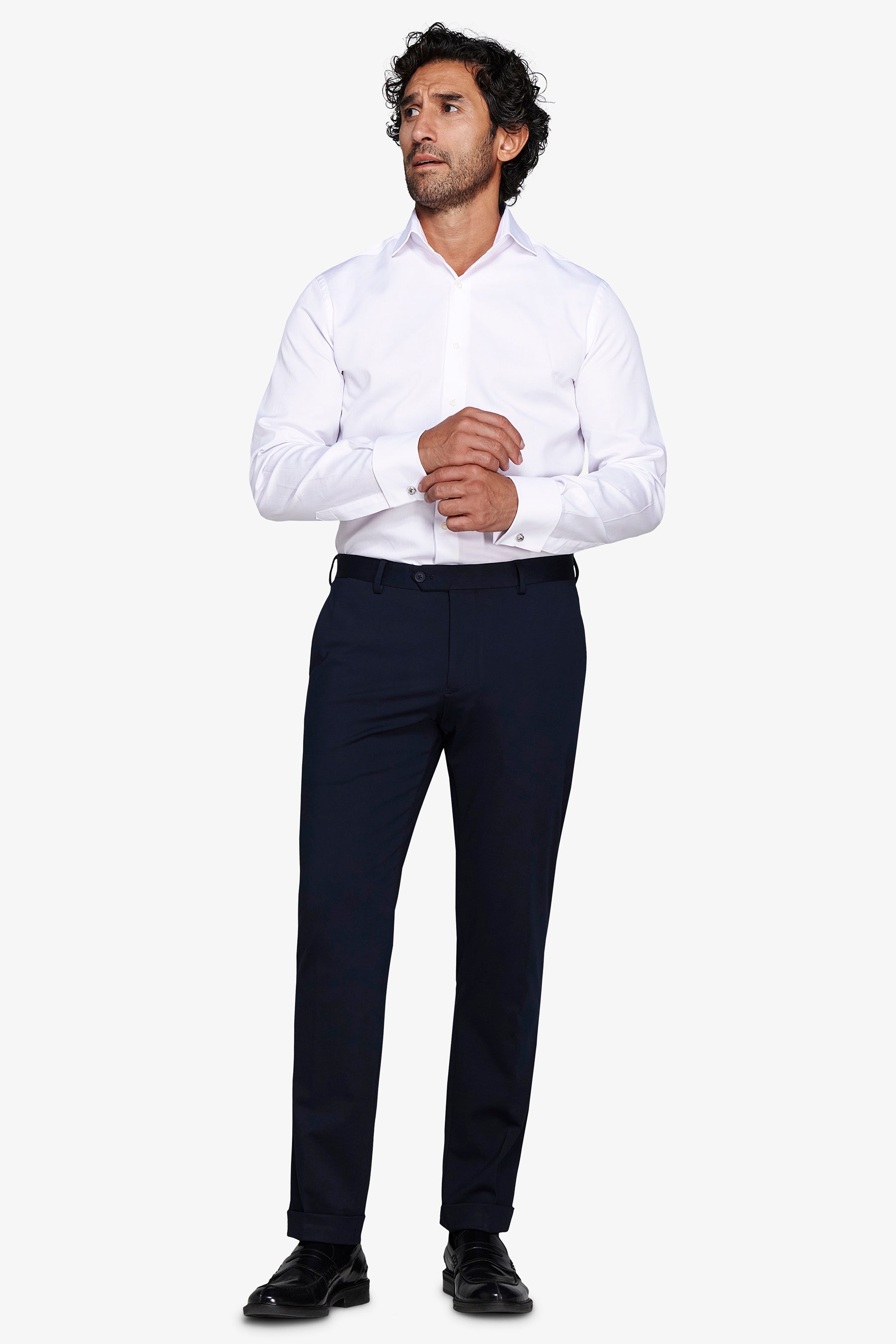 Camicia piquet polso gemelli bianca slim-Dan John