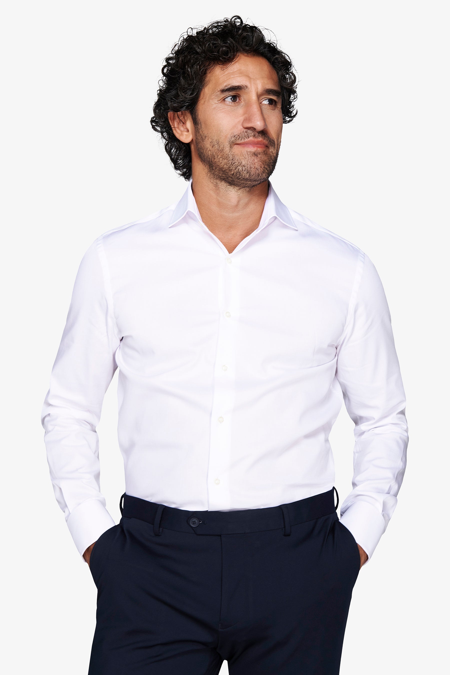 Camicia piquet polso gemelli bianca slim-Dan John