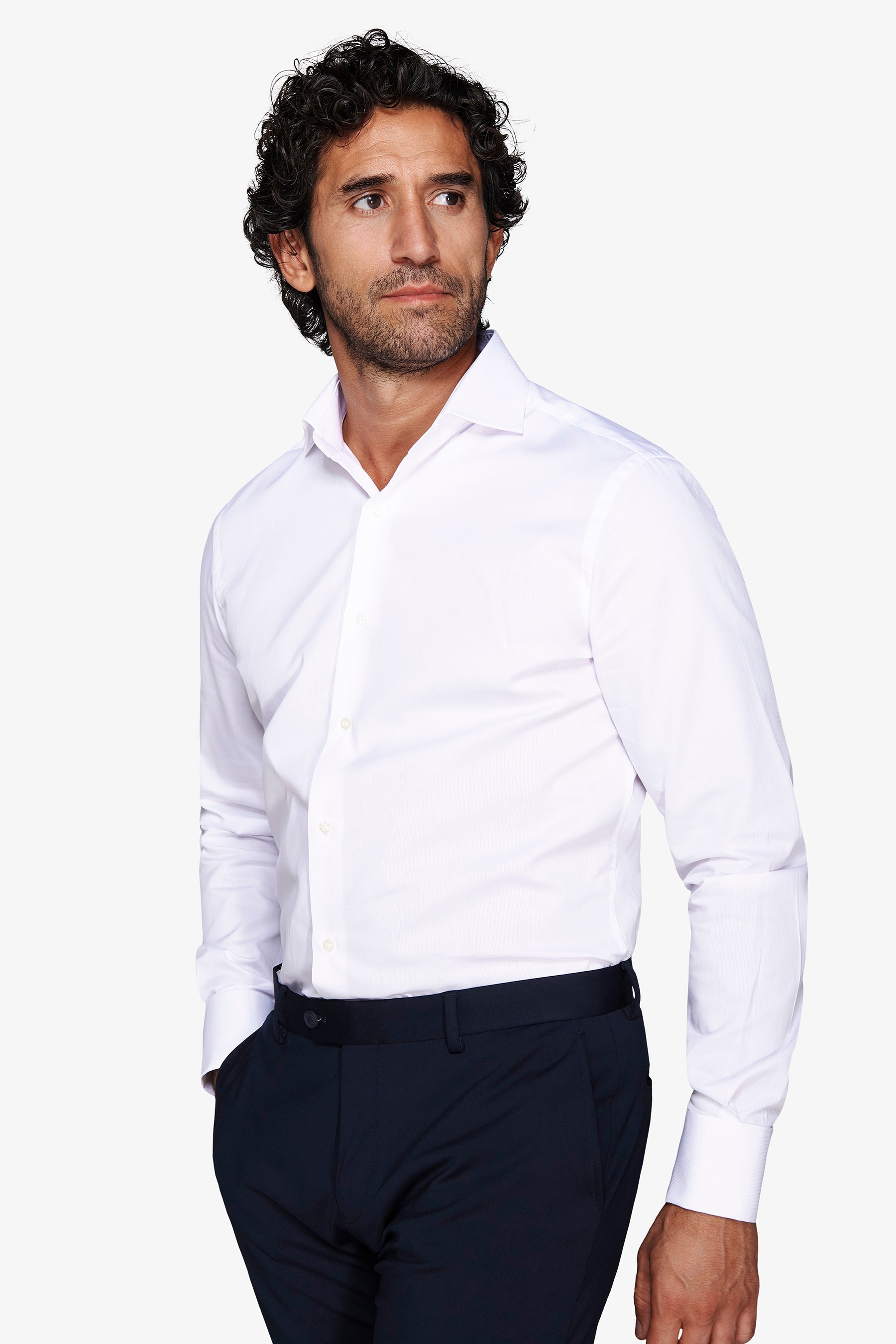 Camicia piquet polso gemelli bianca slim-Dan John