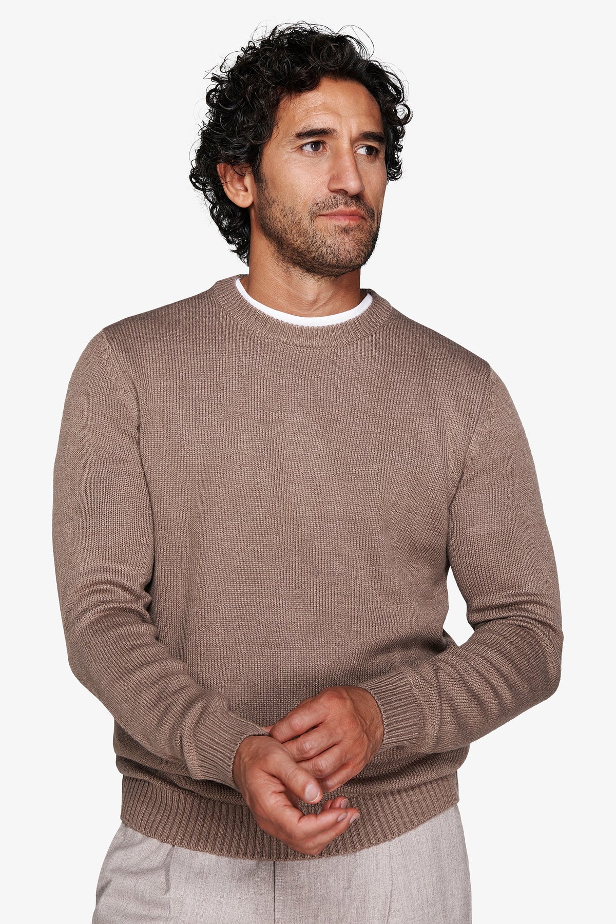 Maglia girocollo effetto lambswool tortora-Dan John