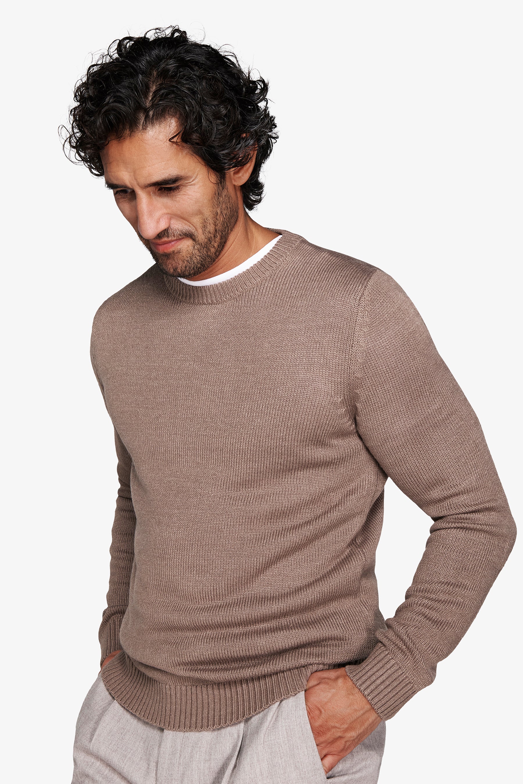 Maglia girocollo effetto lambswool tortora-Dan John