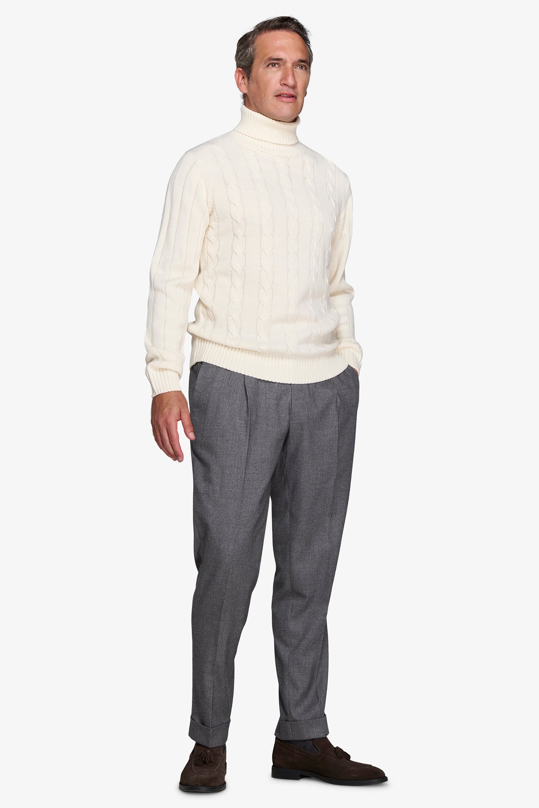 Maglia dolcevita treccia panna-Dan John
