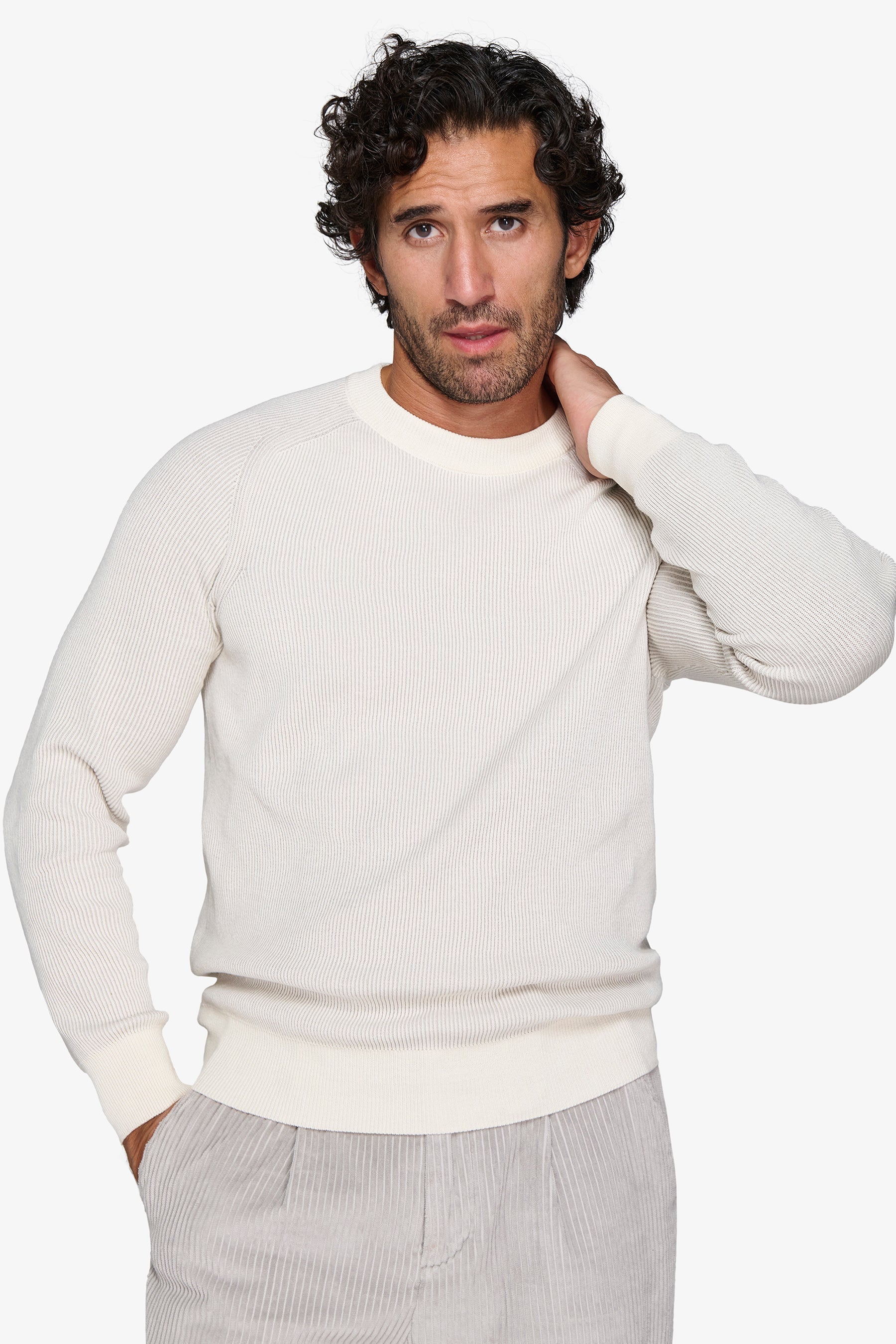 Maglia girocollo costina vanisè panna-Dan John
