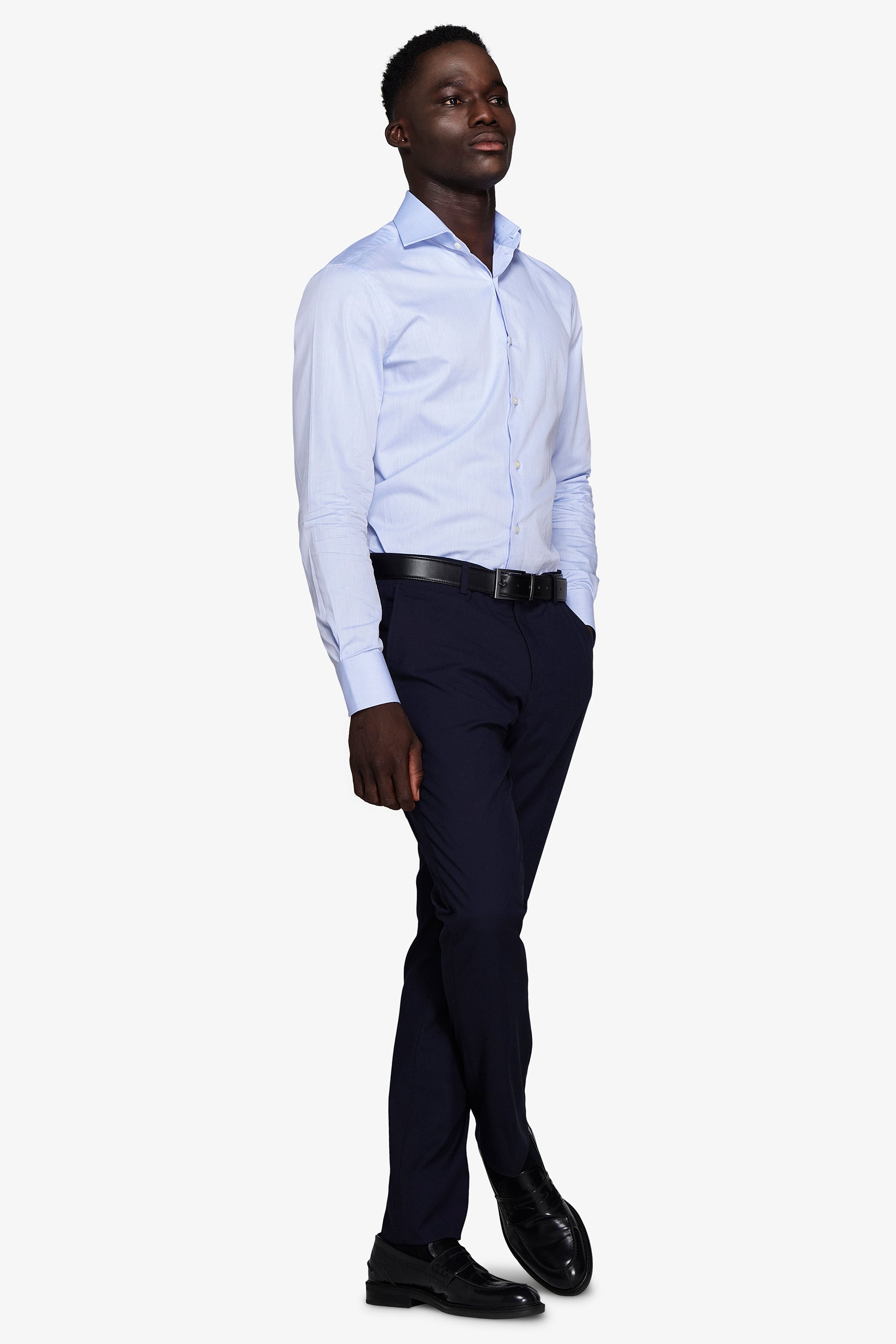 Camicia piquet celeste slim-Dan John