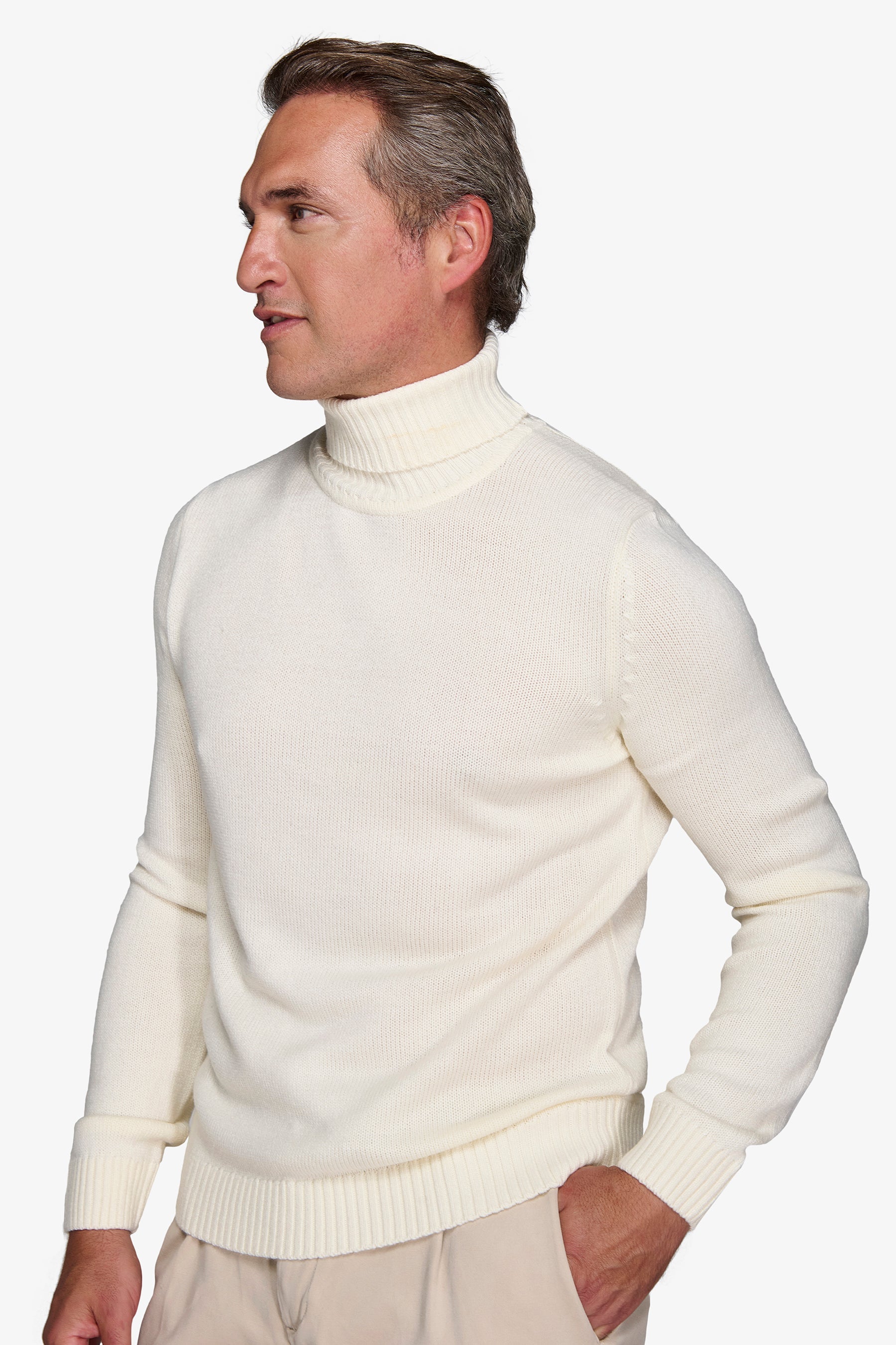 Maglia dolcevita effetto lambswool panna-Dan John