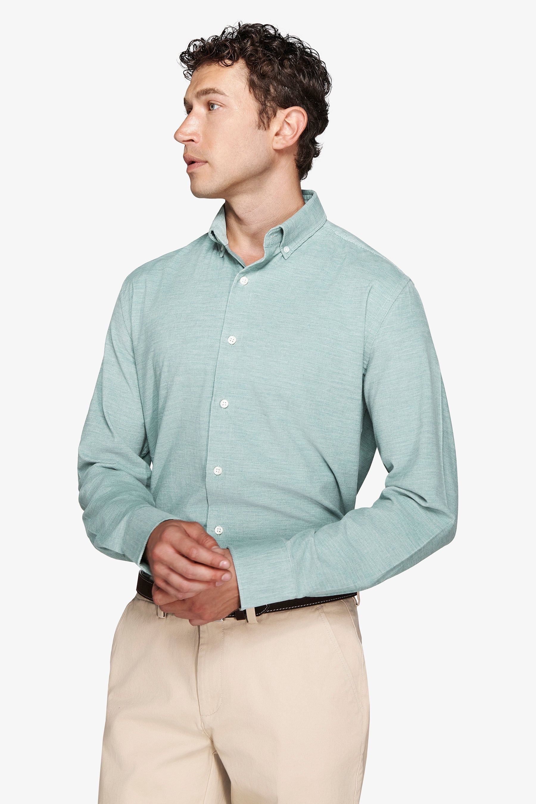 Camicia in velluto millerighe verde acqua-Dan John